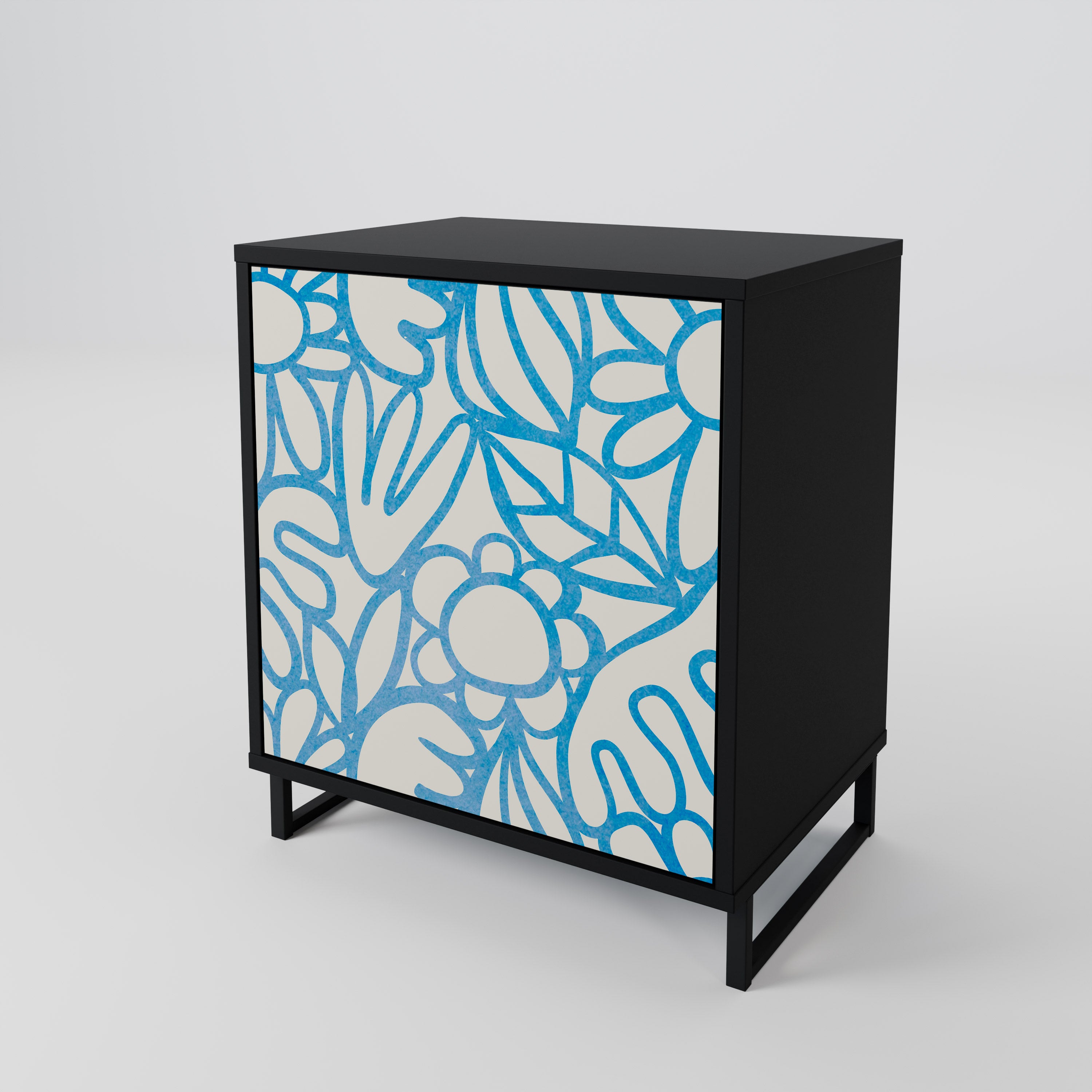 BLOOMY MORNING 1-Door Sideboard in Black Finish