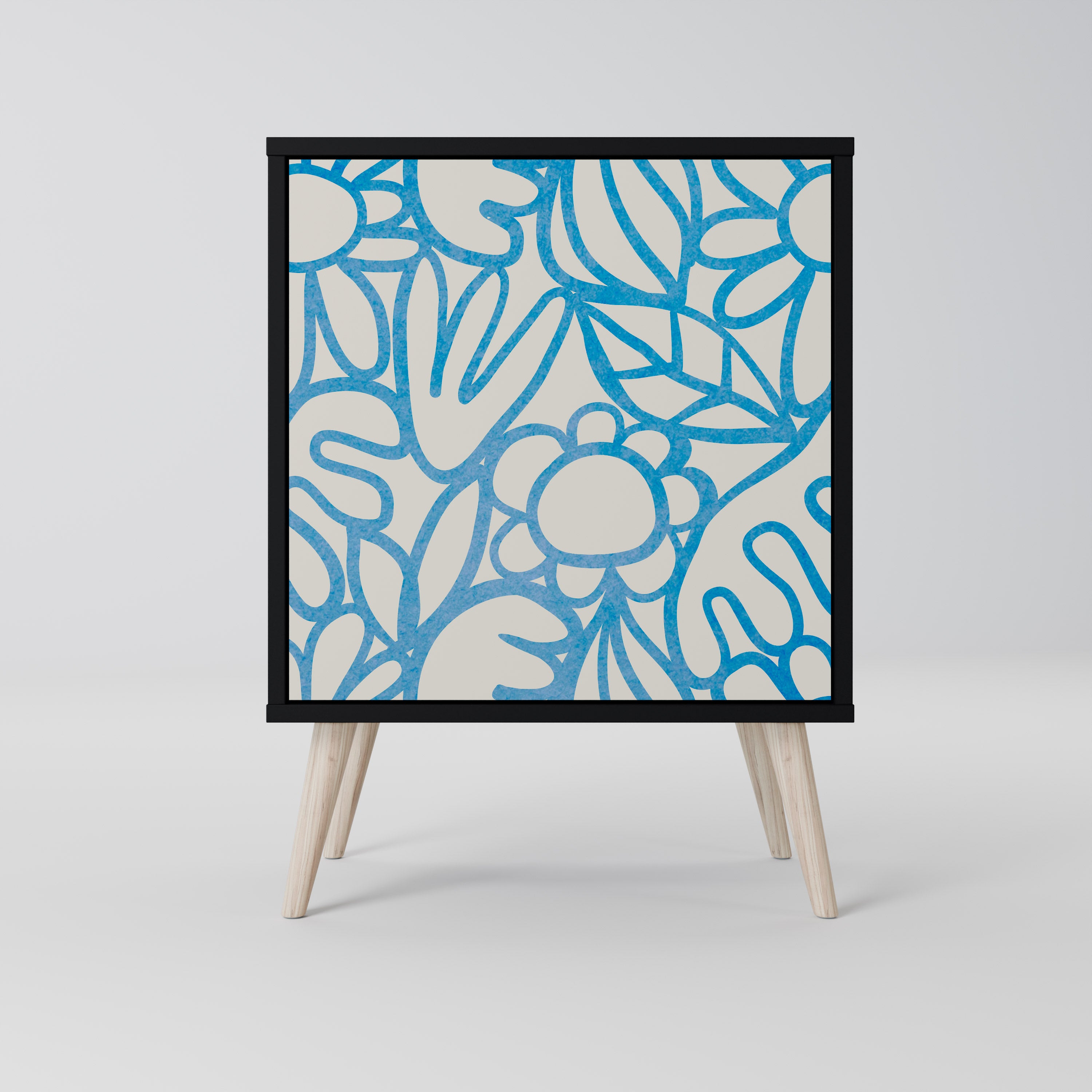 BLOOMY MORNING 1-Door Sideboard in Black Finish