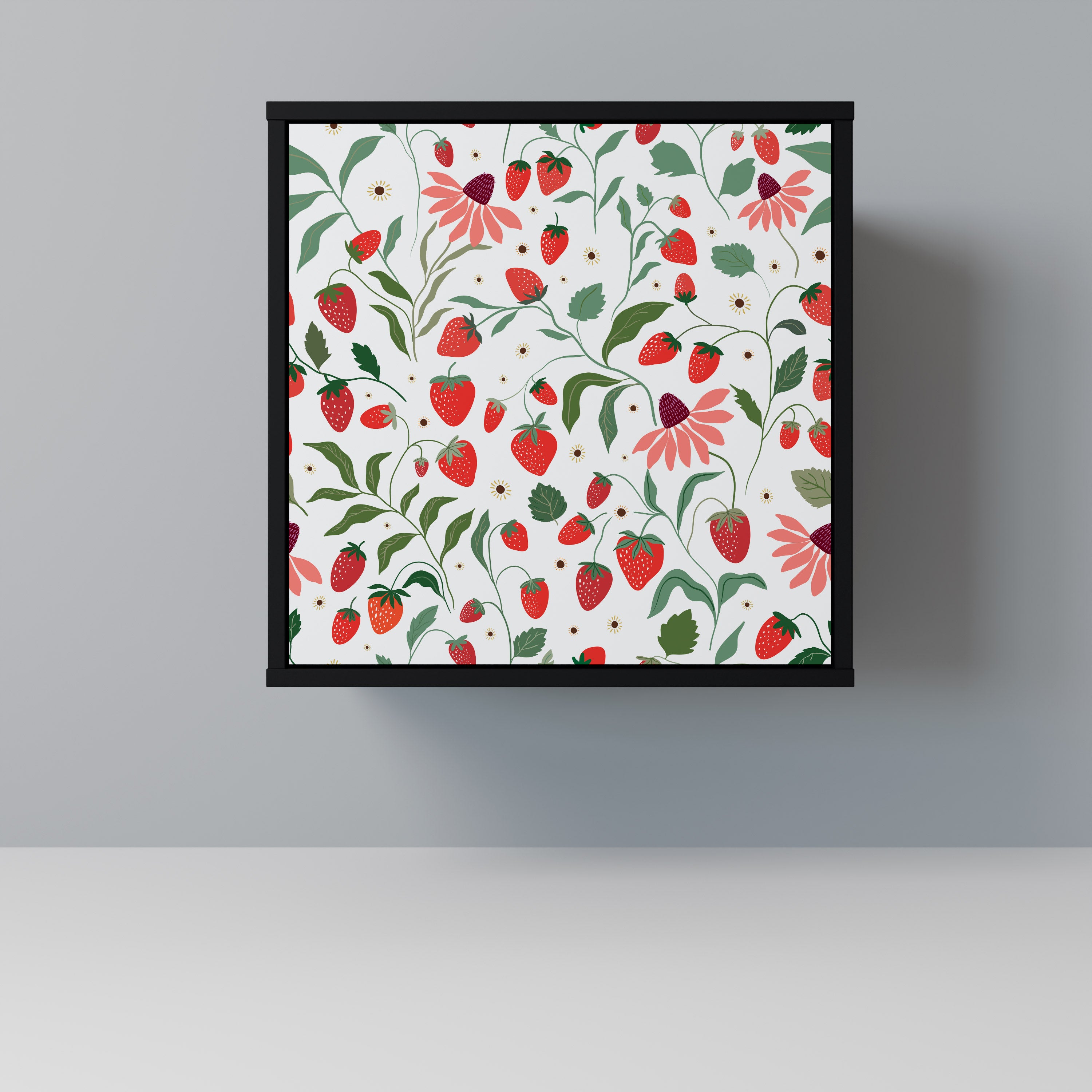 Aparador de una puerta FLORES Y FRESAS en acabado negro