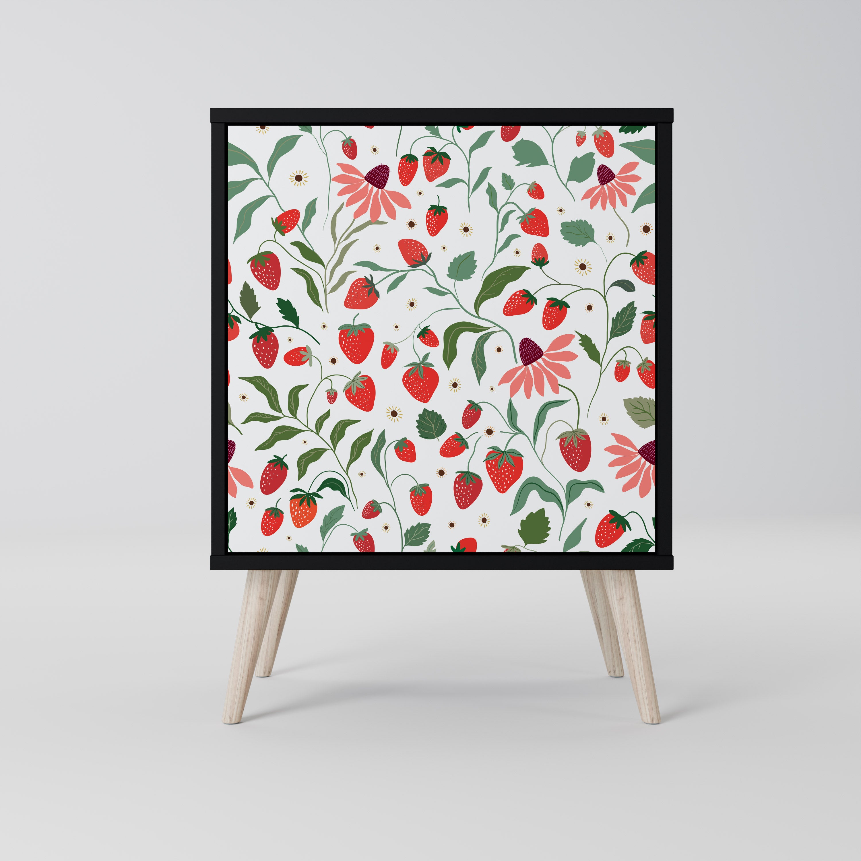 Aparador de una puerta FLORES Y FRESAS en acabado negro