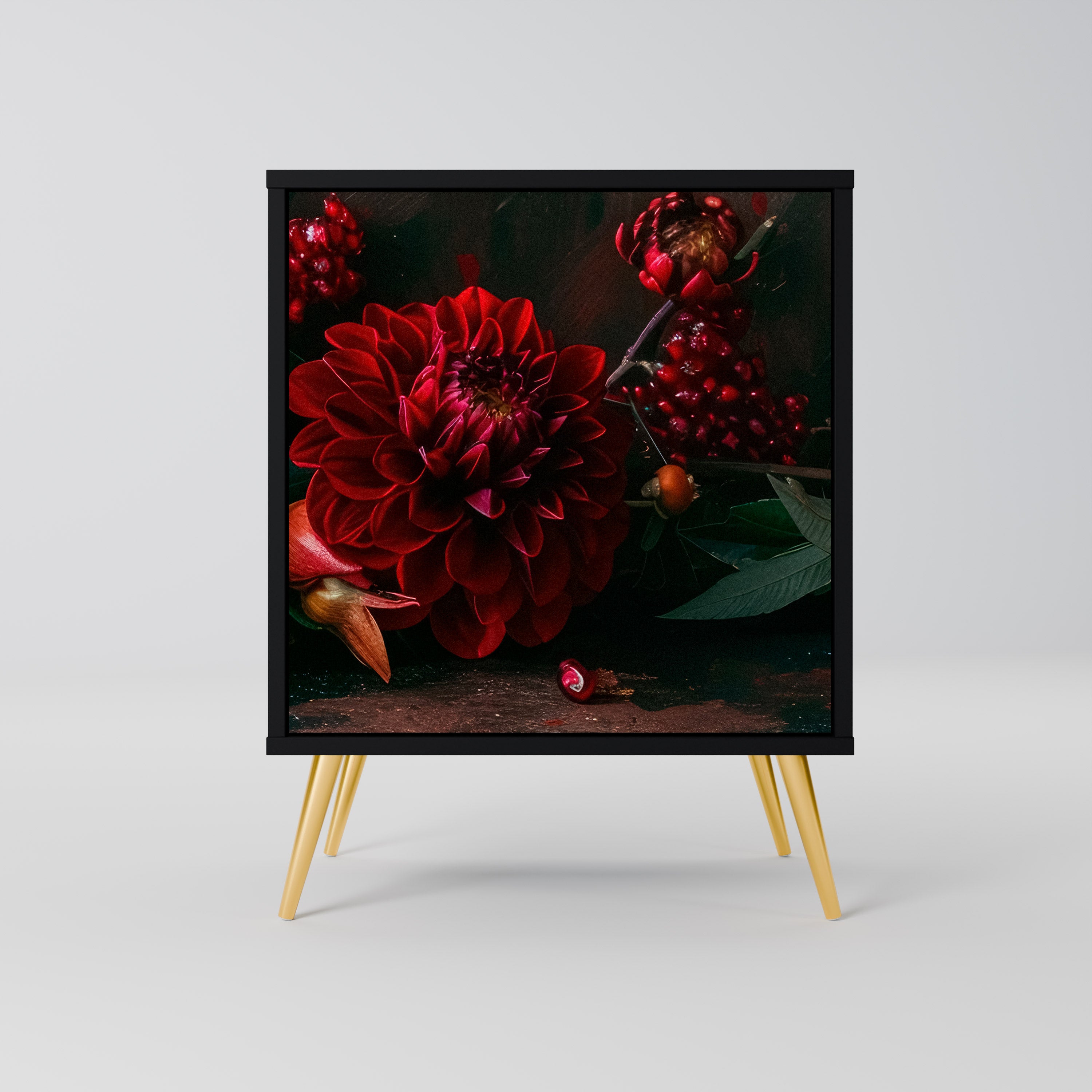 Aparador de una puerta DAHLIAS AND POMEGRANATES en acabado negro