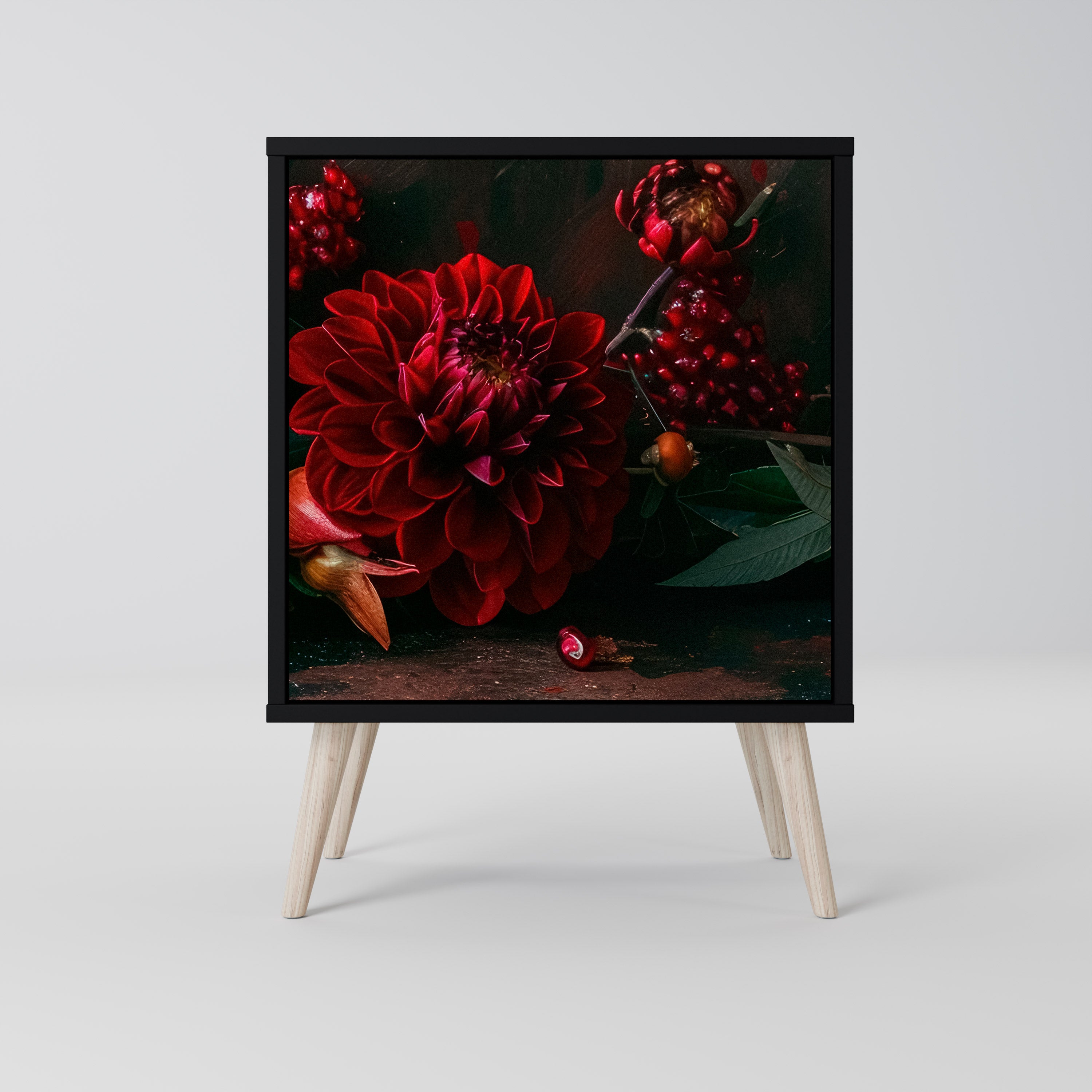 Aparador de una puerta DAHLIAS AND POMEGRANATES en acabado negro