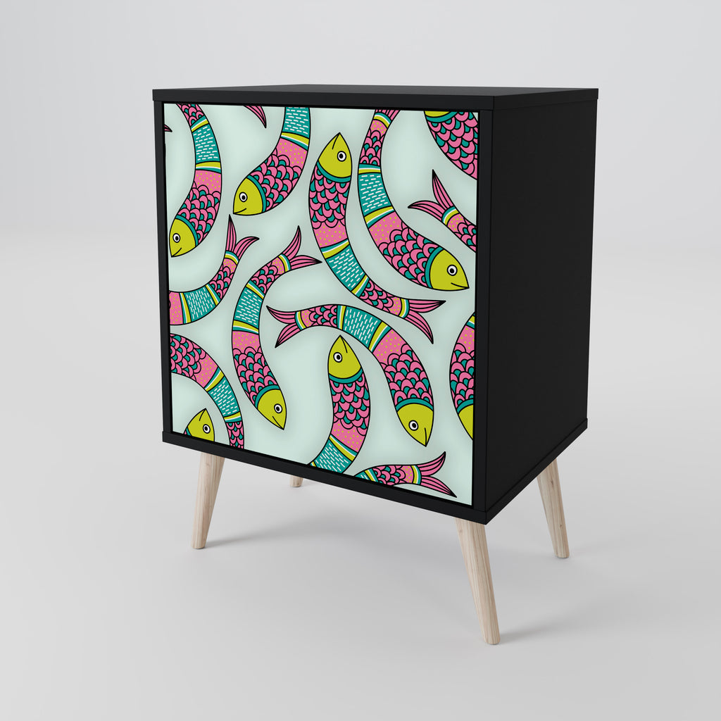 Aparador INDIAN FISH de 1 puerta en acabado negro