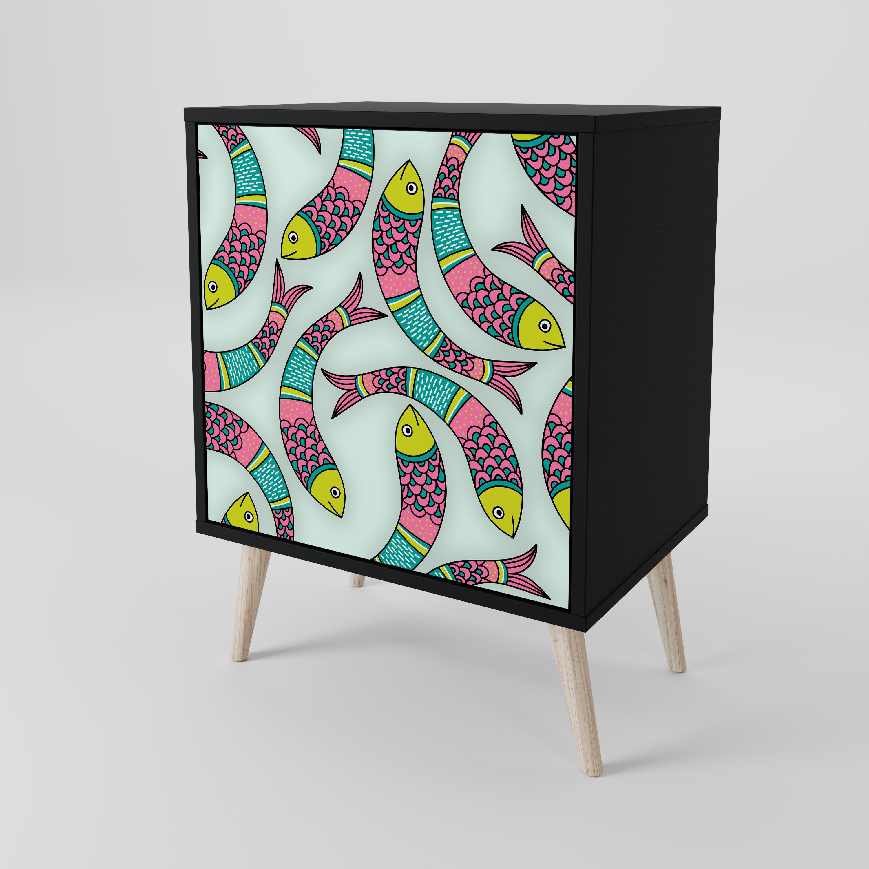 Aparador INDIAN FISH de 1 puerta en acabado negro