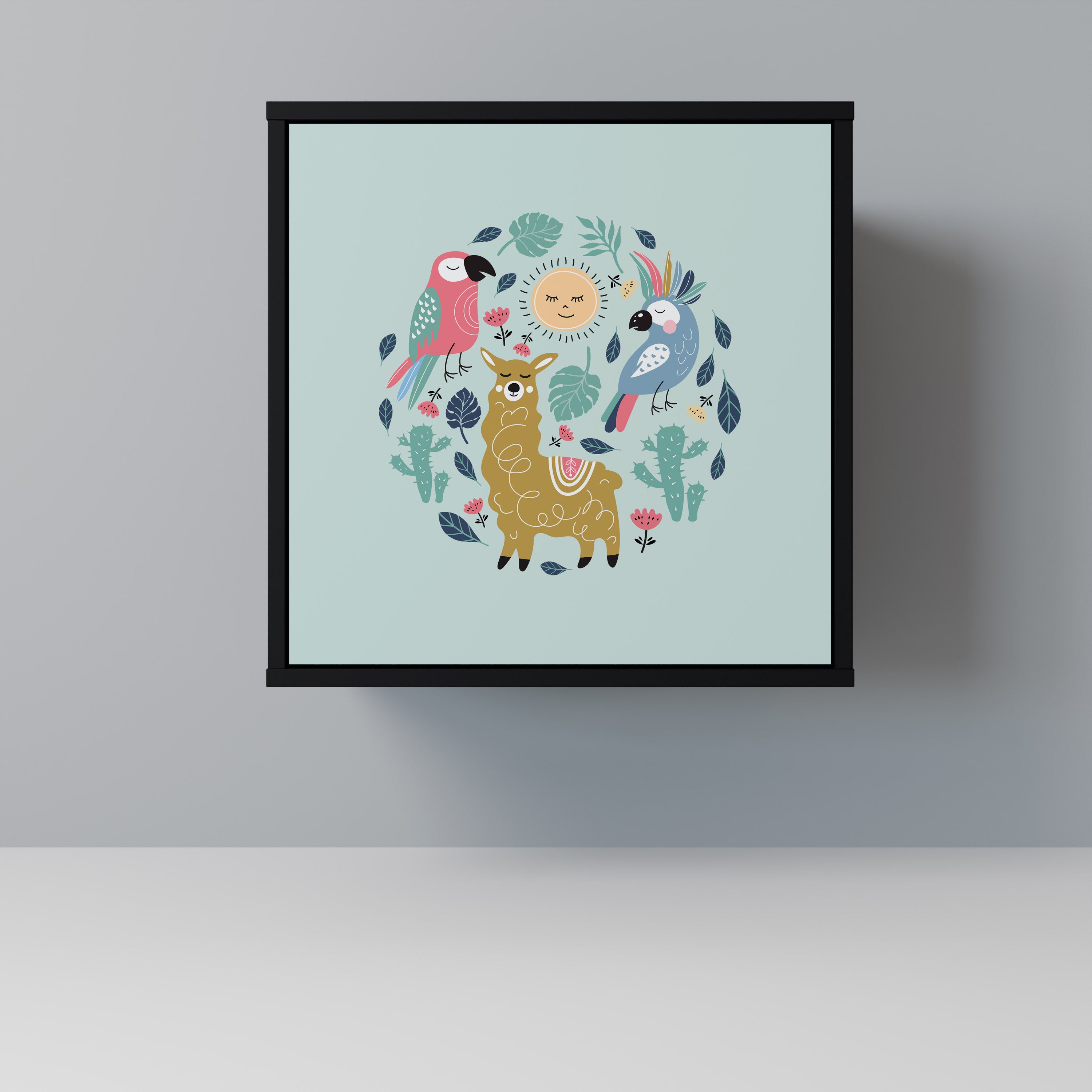 Aparador de una puerta COLORFUL ALPACAS en acabado negro