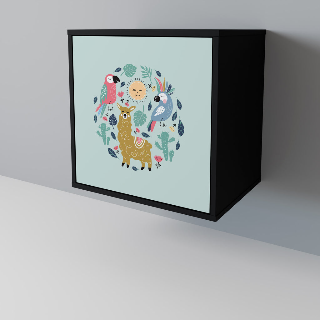 Aparador de una puerta COLORFUL ALPACAS en acabado negro