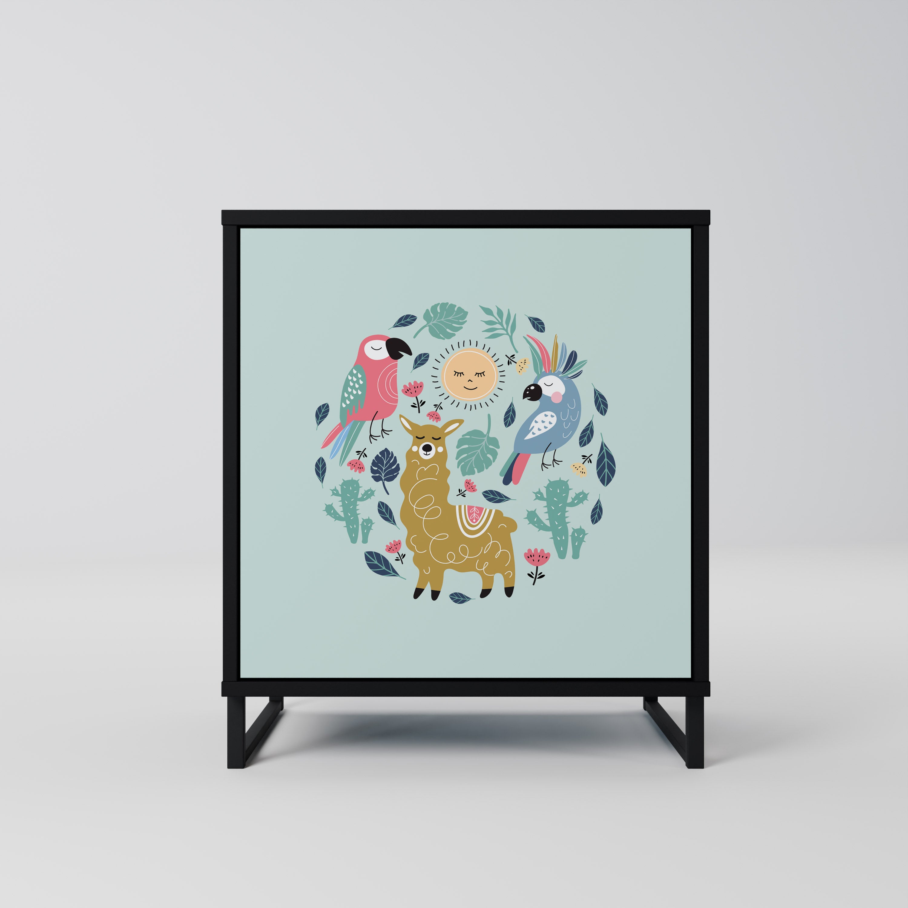 Aparador de una puerta COLORFUL ALPACAS en acabado negro