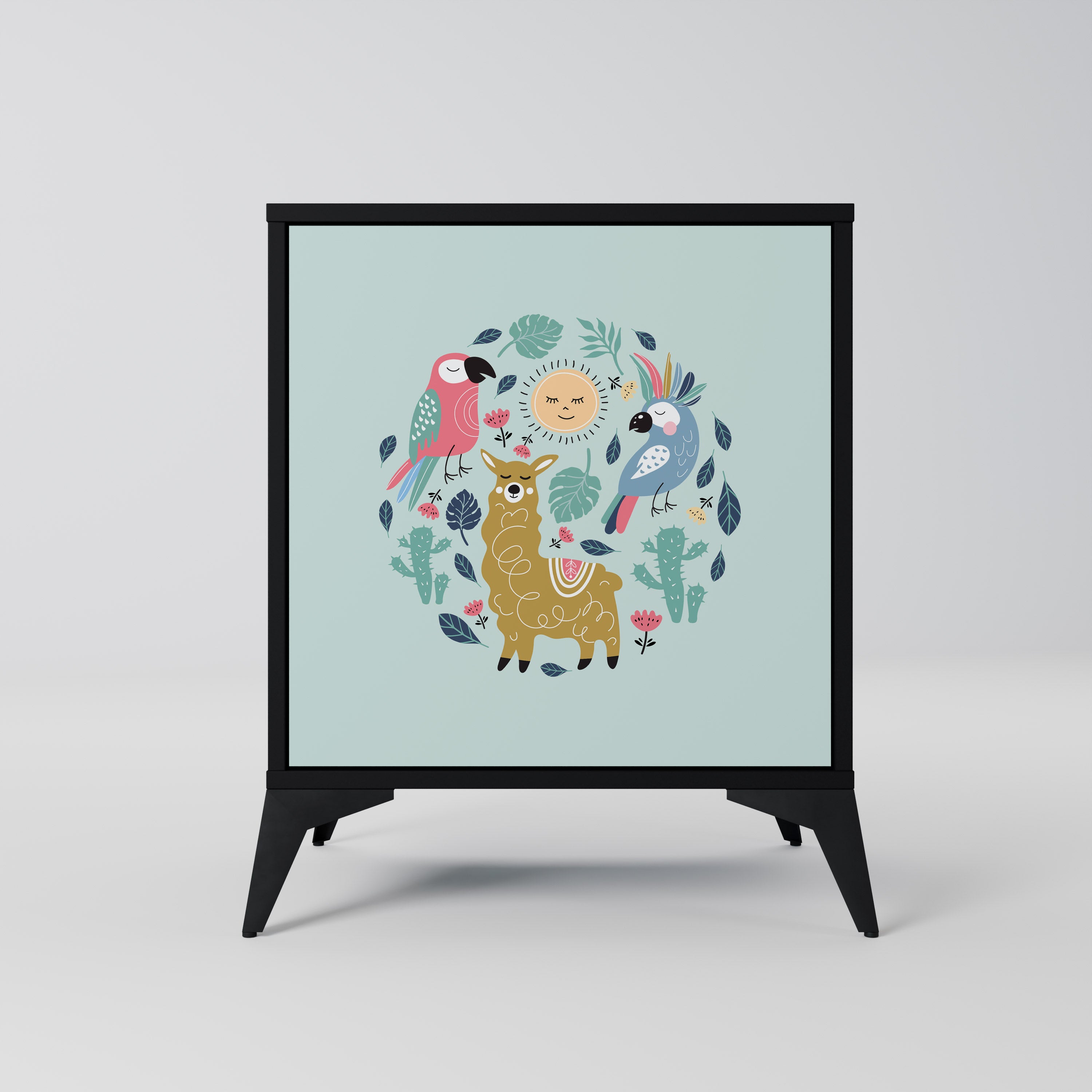 Aparador de una puerta COLORFUL ALPACAS en acabado negro