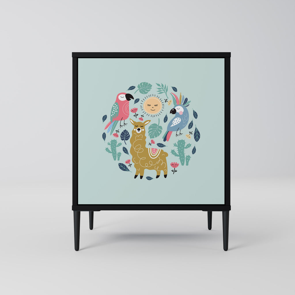 Aparador de una puerta COLORFUL ALPACAS en acabado negro