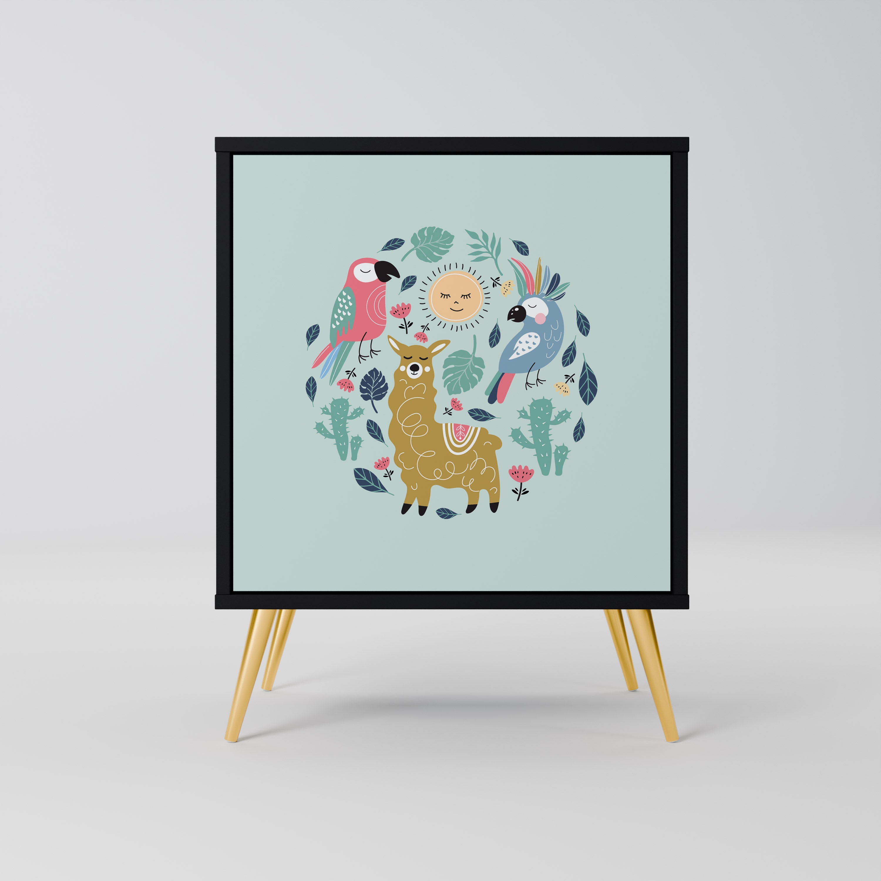 Aparador de una puerta COLORFUL ALPACAS en acabado negro