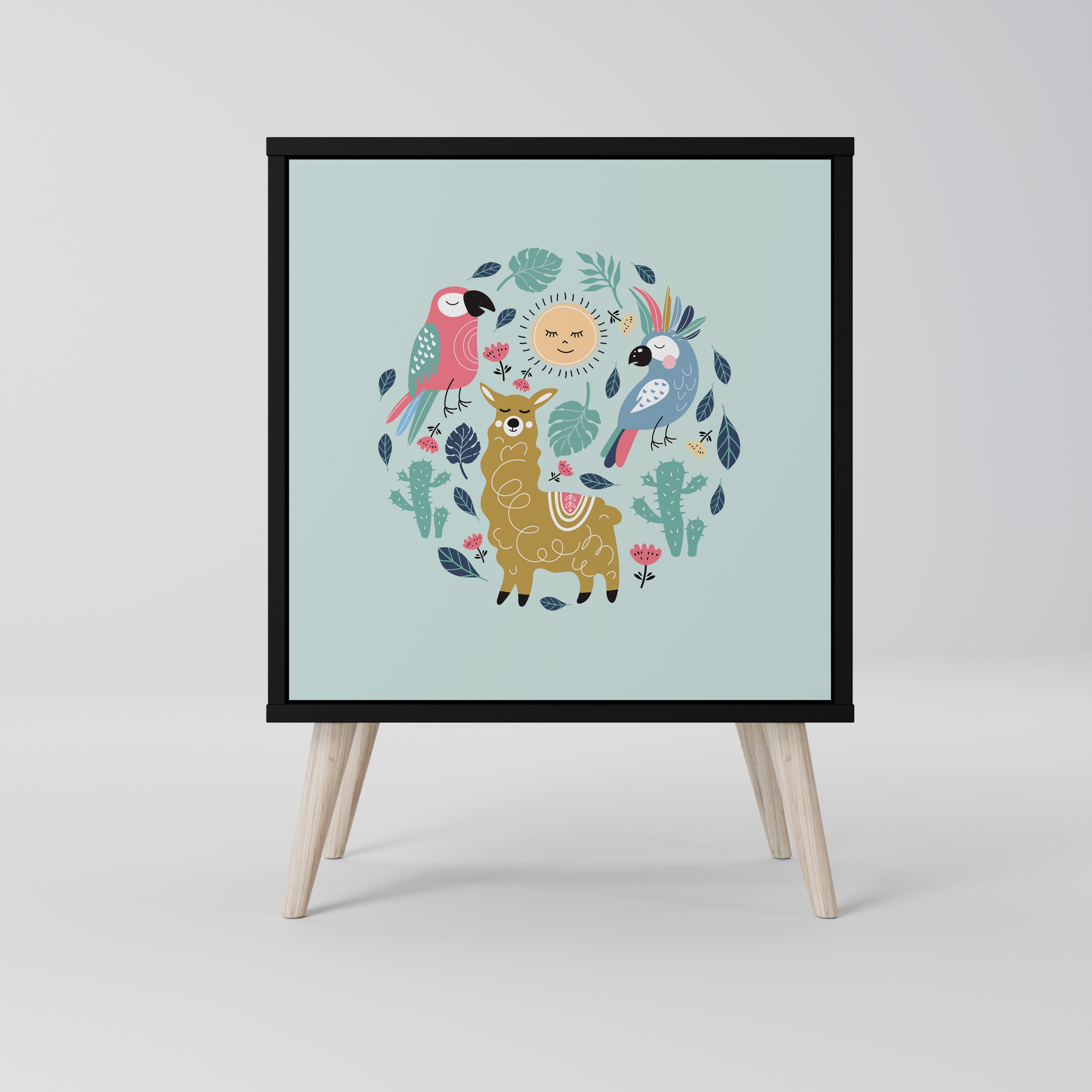 Aparador de una puerta COLORFUL ALPACAS en acabado negro