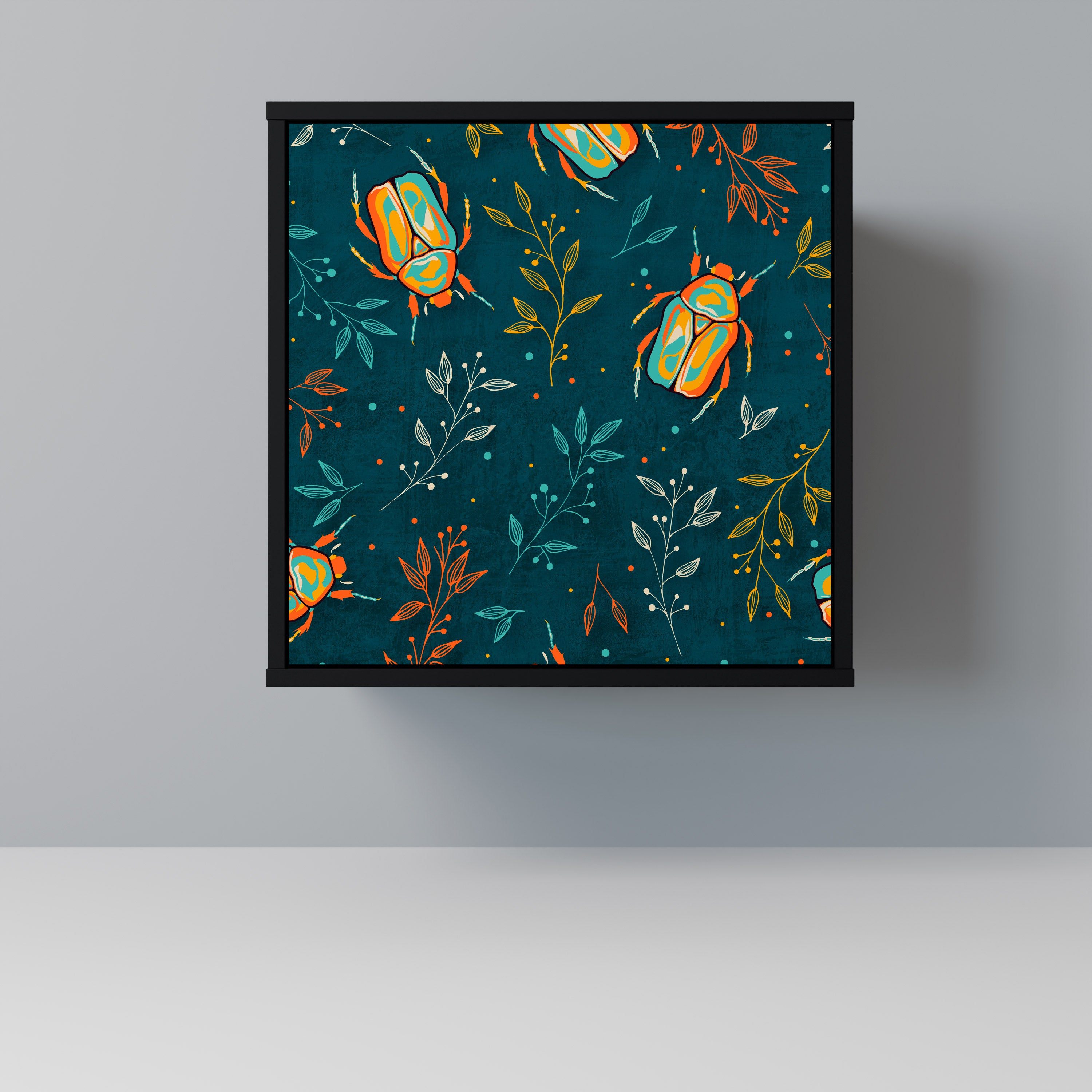 AUTUMN INSECTS 1-Door Sideboard in Black Finish