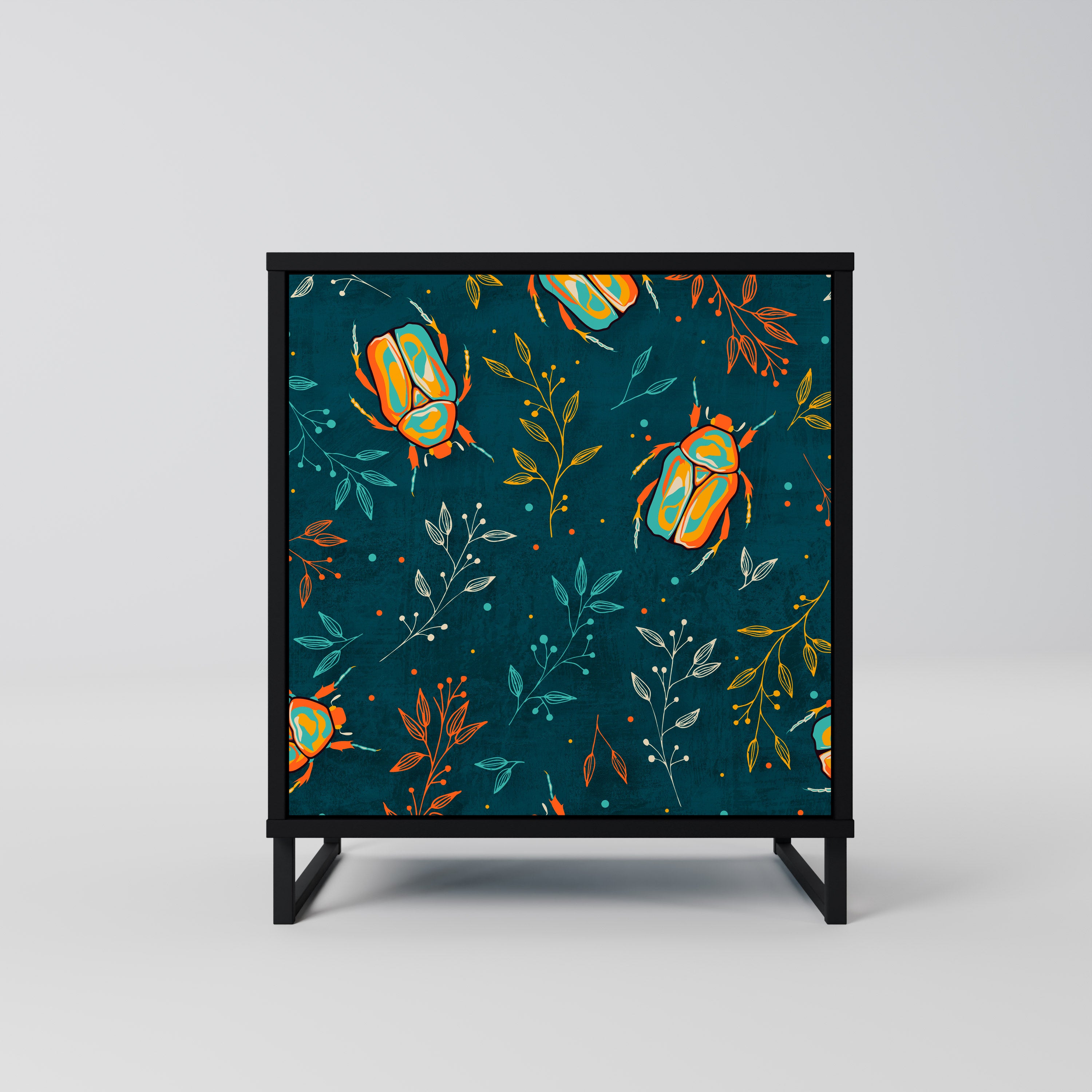 AUTUMN INSECTS 1-Door Sideboard in Black Finish