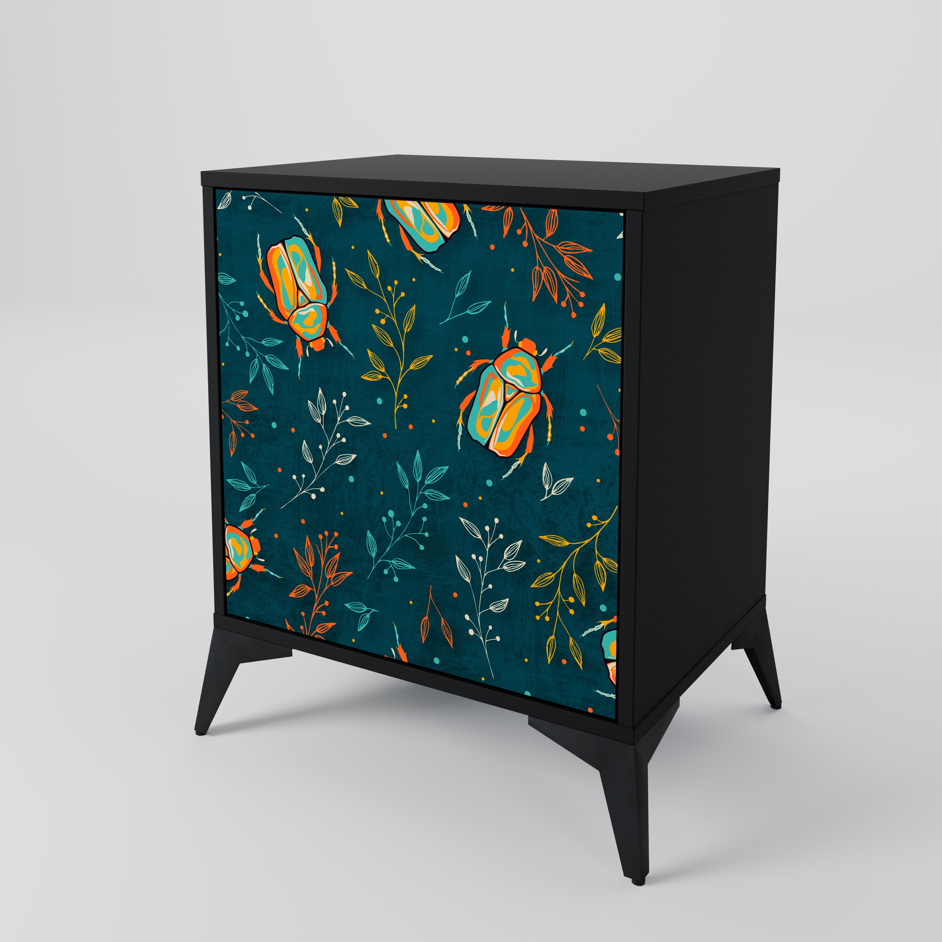 AUTUMN INSECTS 1-Door Sideboard in Black Finish