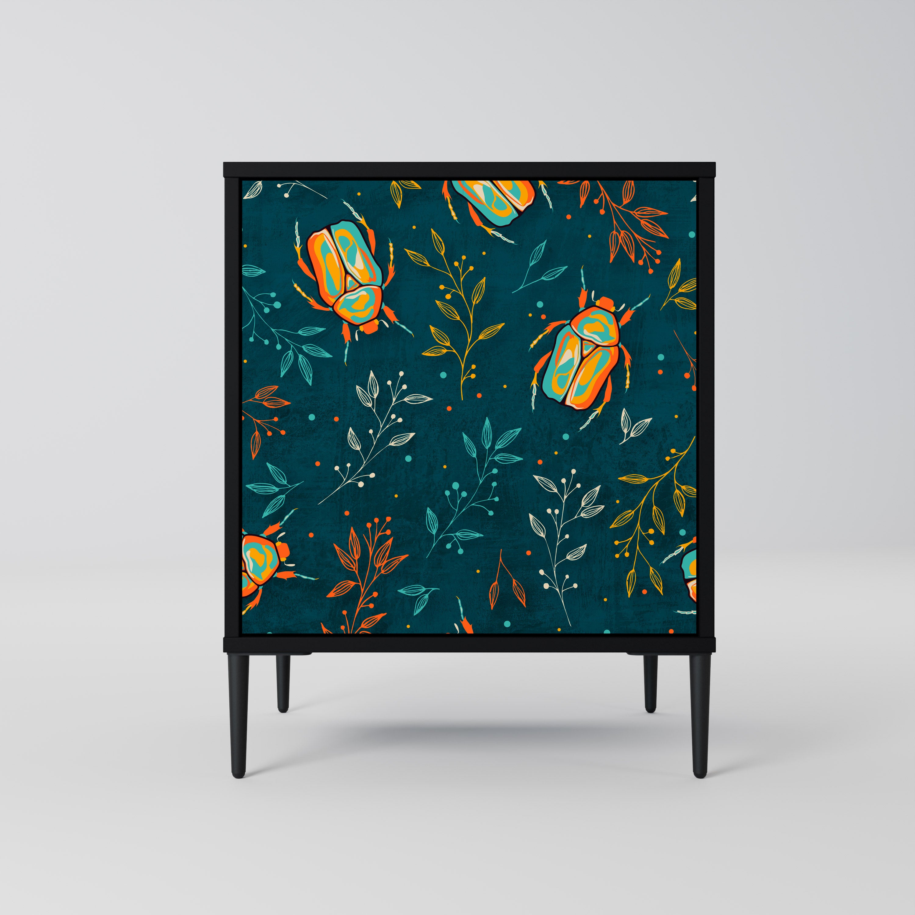 AUTUMN INSECTS 1-Door Sideboard in Black Finish