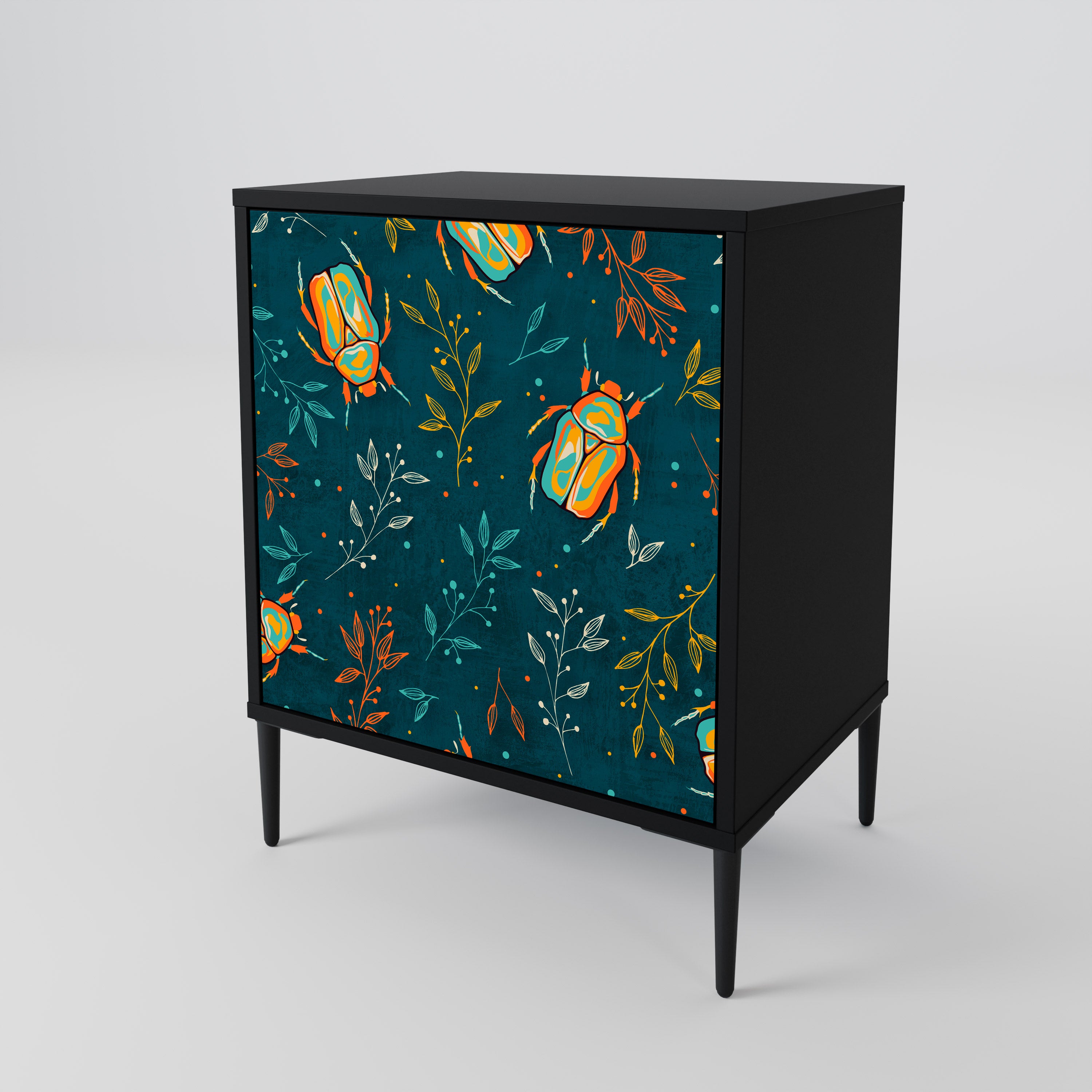 AUTUMN INSECTS 1-Door Sideboard in Black Finish