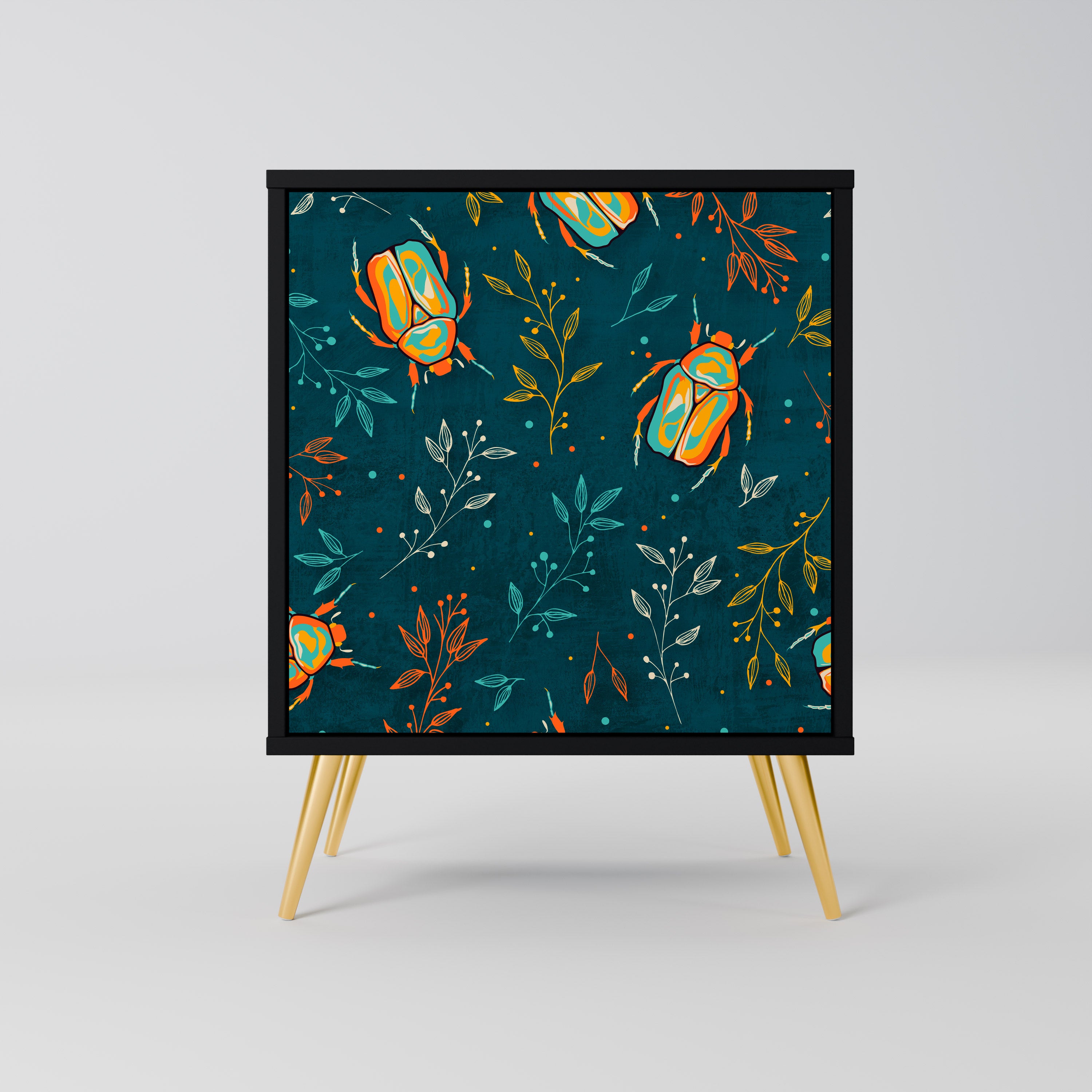 AUTUMN INSECTS 1-Door Sideboard in Black Finish