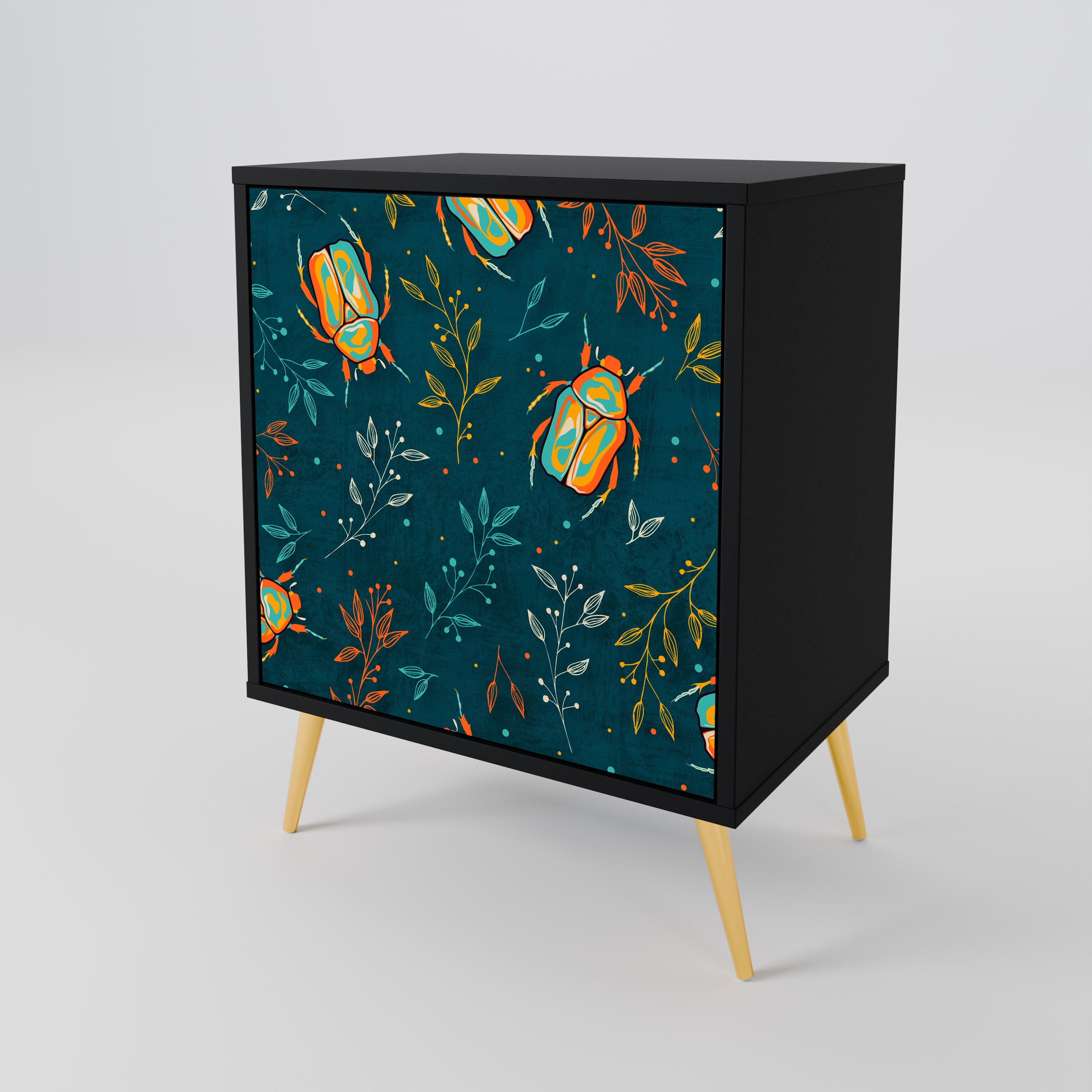 AUTUMN INSECTS 1-Door Sideboard in Black Finish