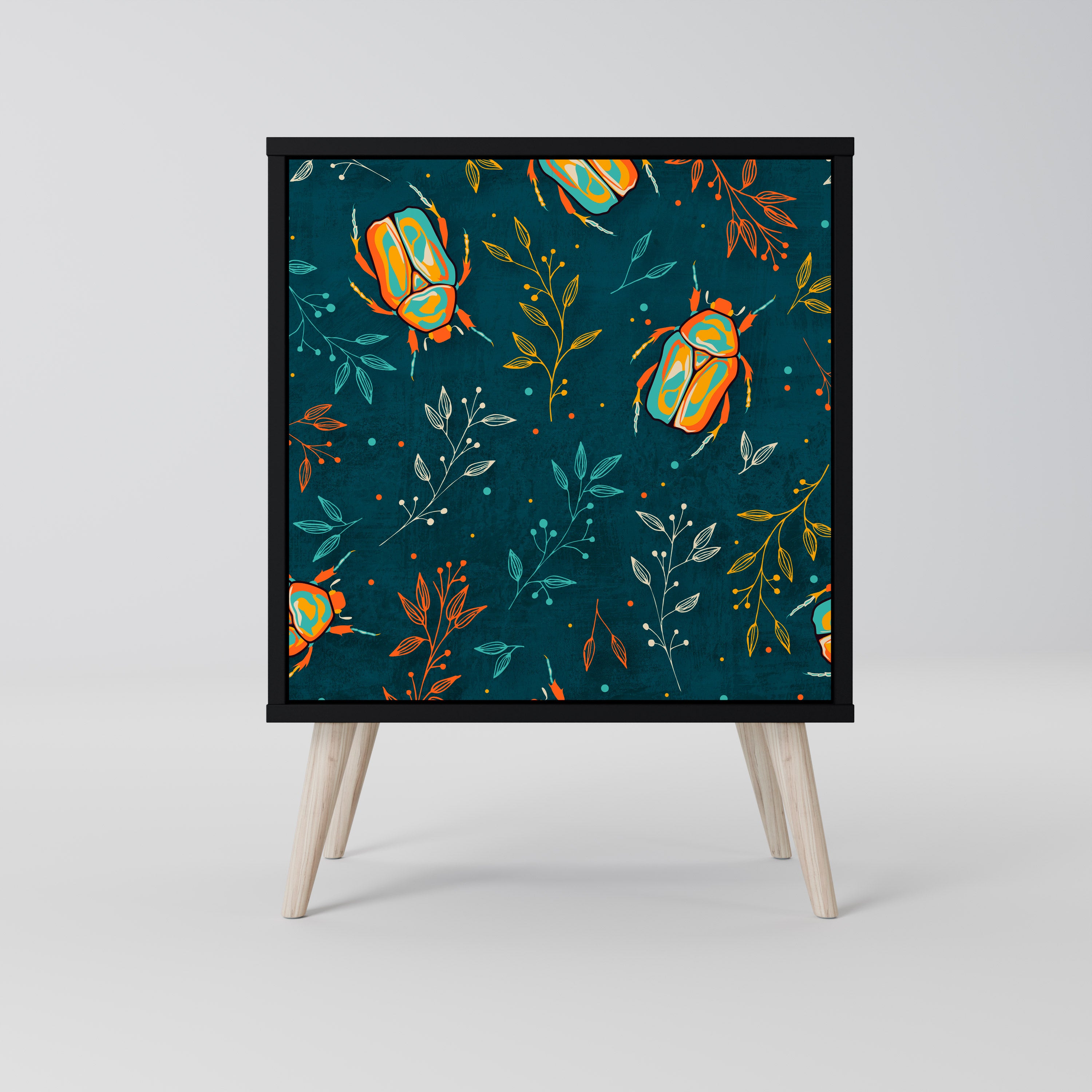 AUTUMN INSECTS 1-Door Sideboard in Black Finish