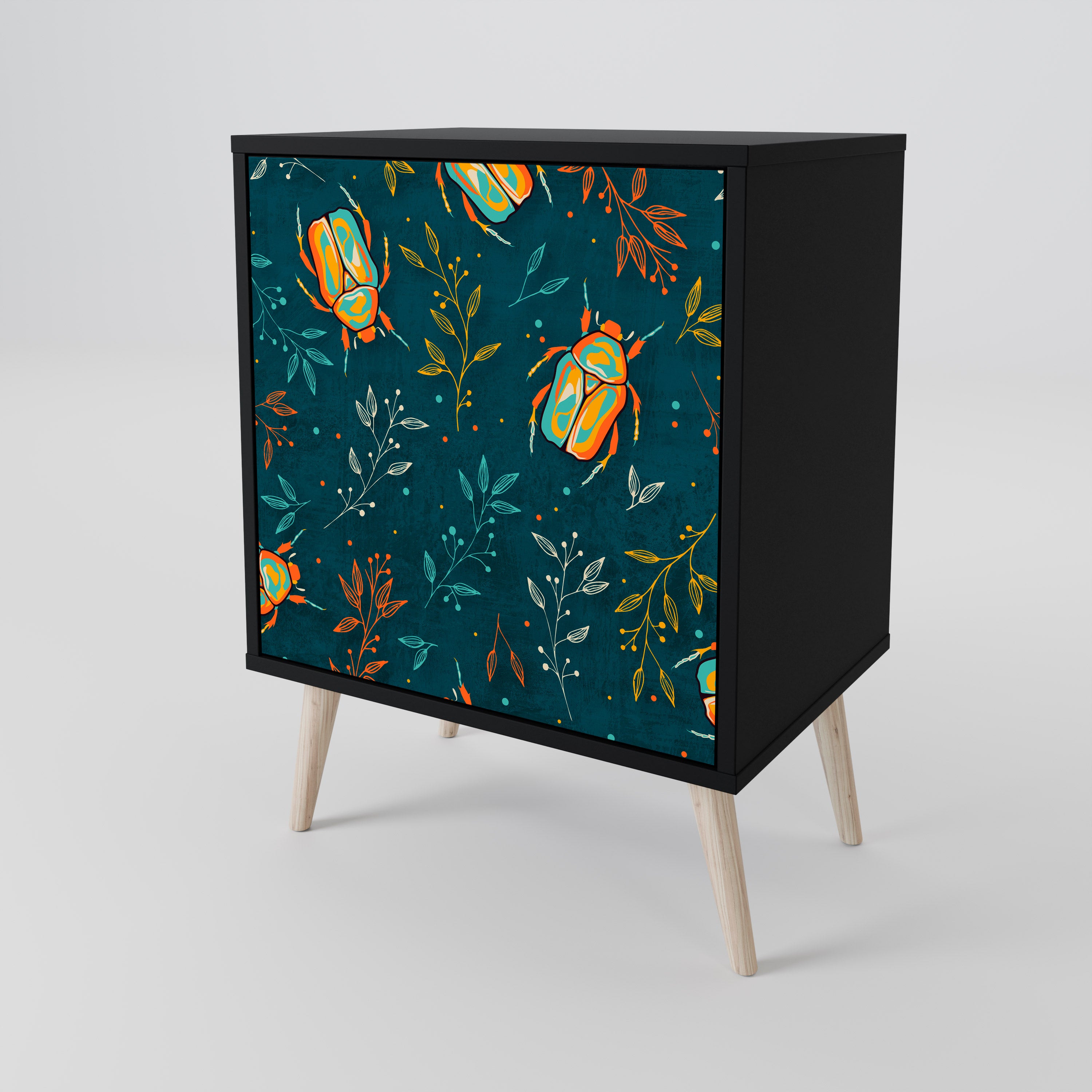 AUTUMN INSECTS 1-Door Sideboard in Black Finish