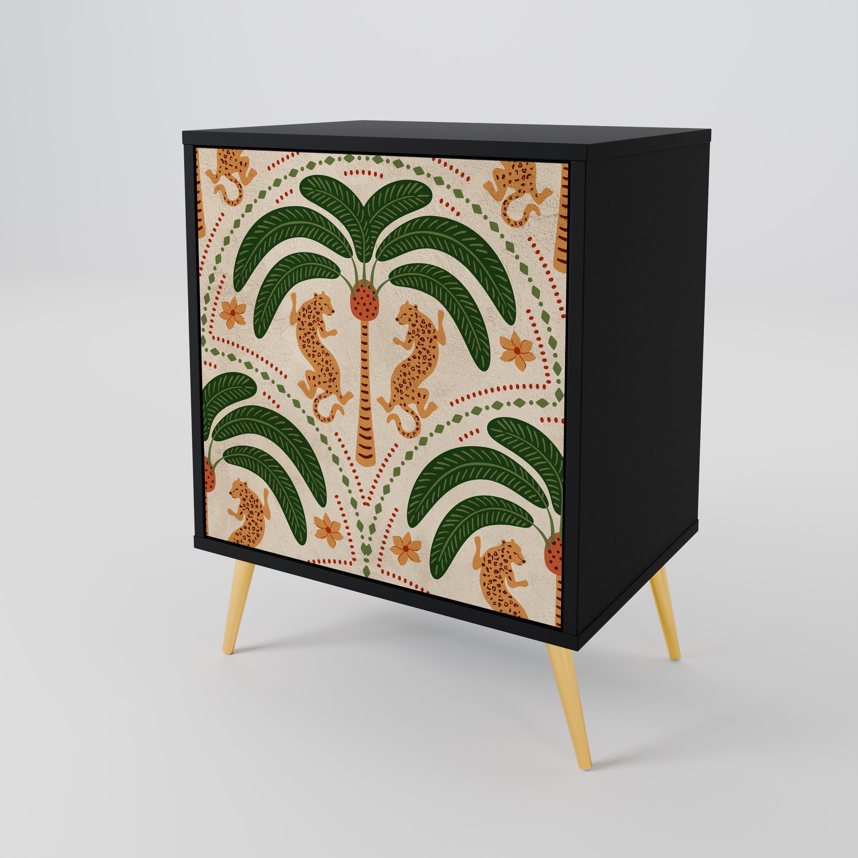 Aparador de 1 puerta DANCING PREDATORS en acabado negro