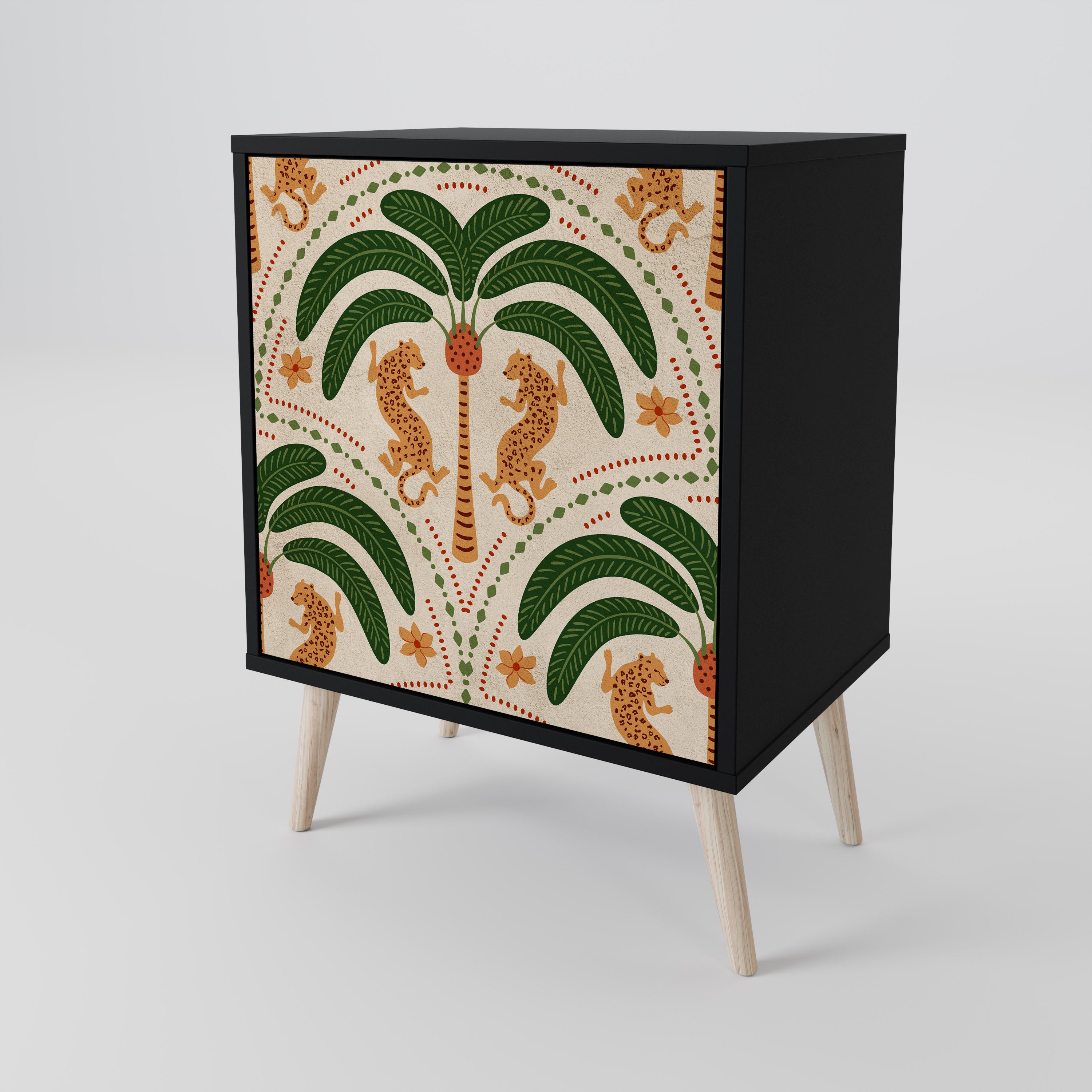 Aparador de 1 puerta DANCING PREDATORS en acabado negro