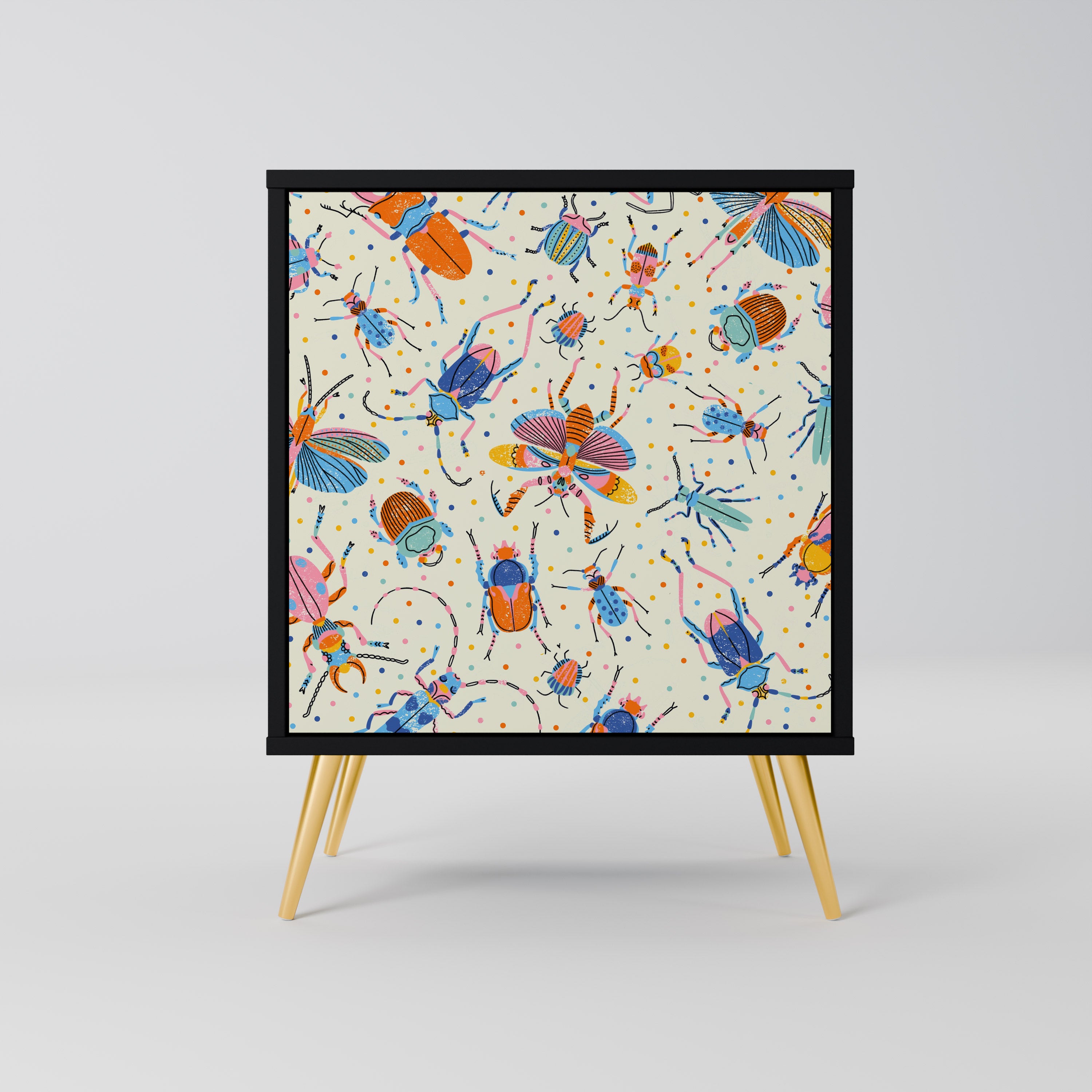 Aparador de 1 puerta COLORFUL INSECTS en acabado negro