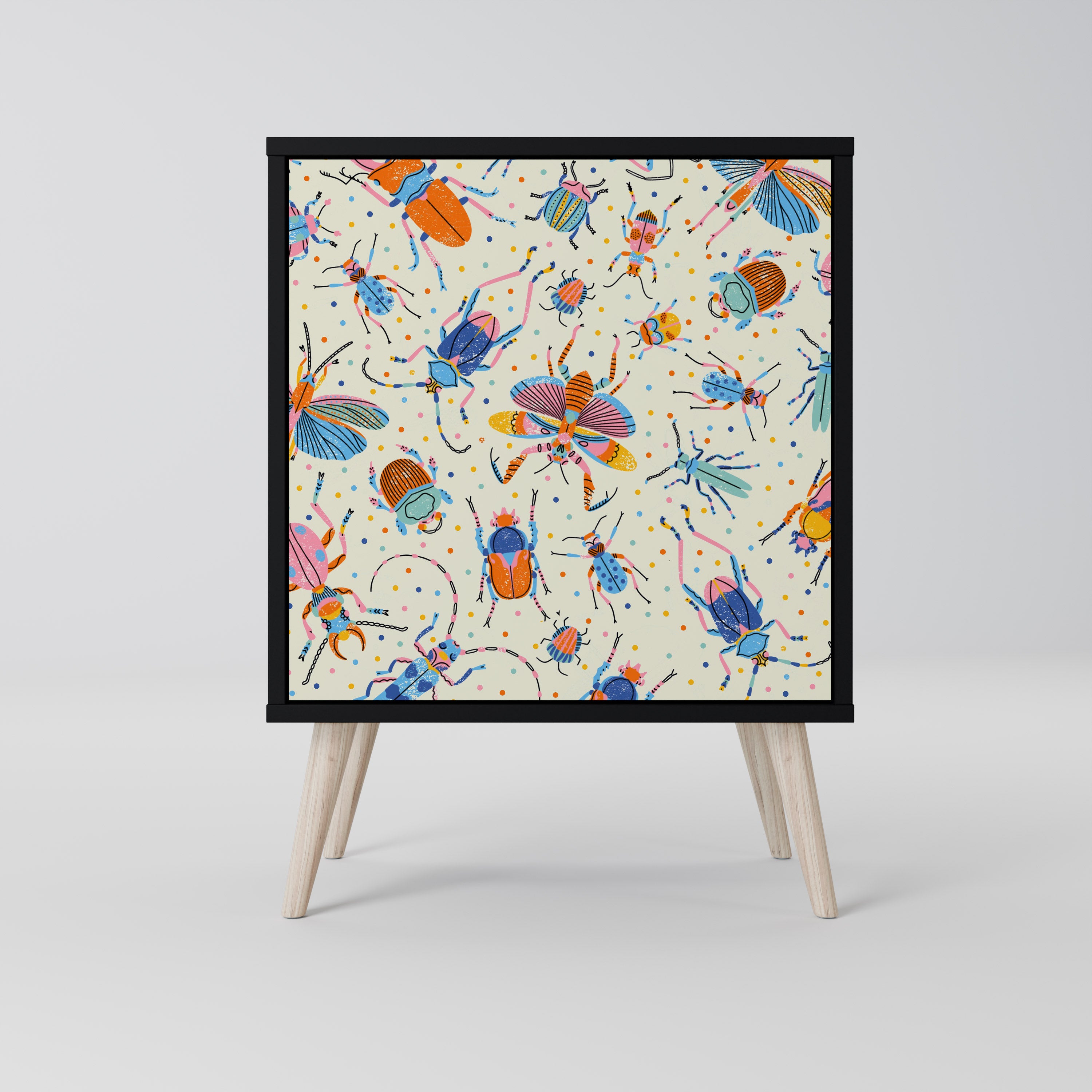 Aparador de 1 puerta COLORFUL INSECTS en acabado negro