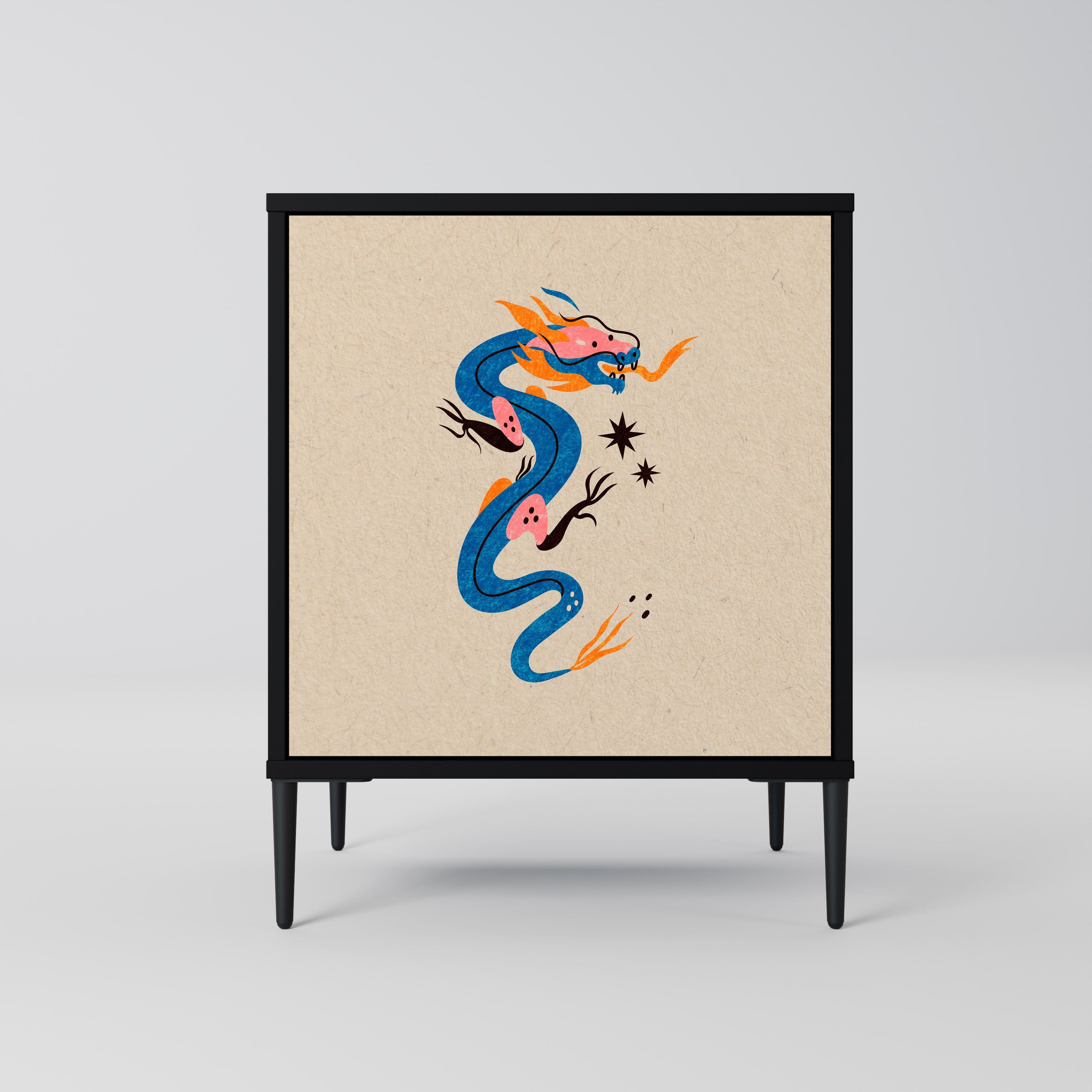 Aparador de 1 puerta CRIATURAS MITOLÓGICAS en acabado negro