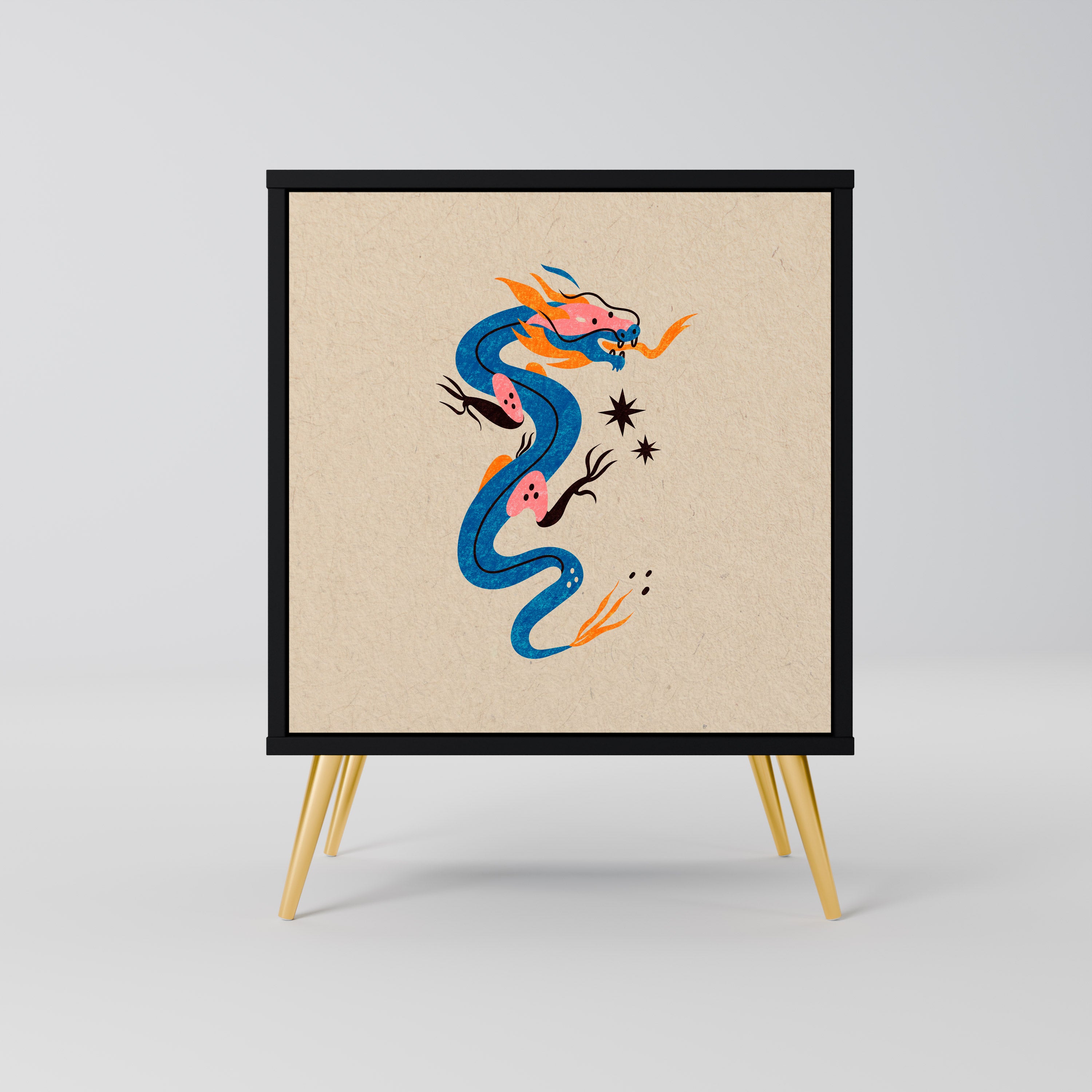 Aparador de 1 puerta CRIATURAS MITOLÓGICAS en acabado negro