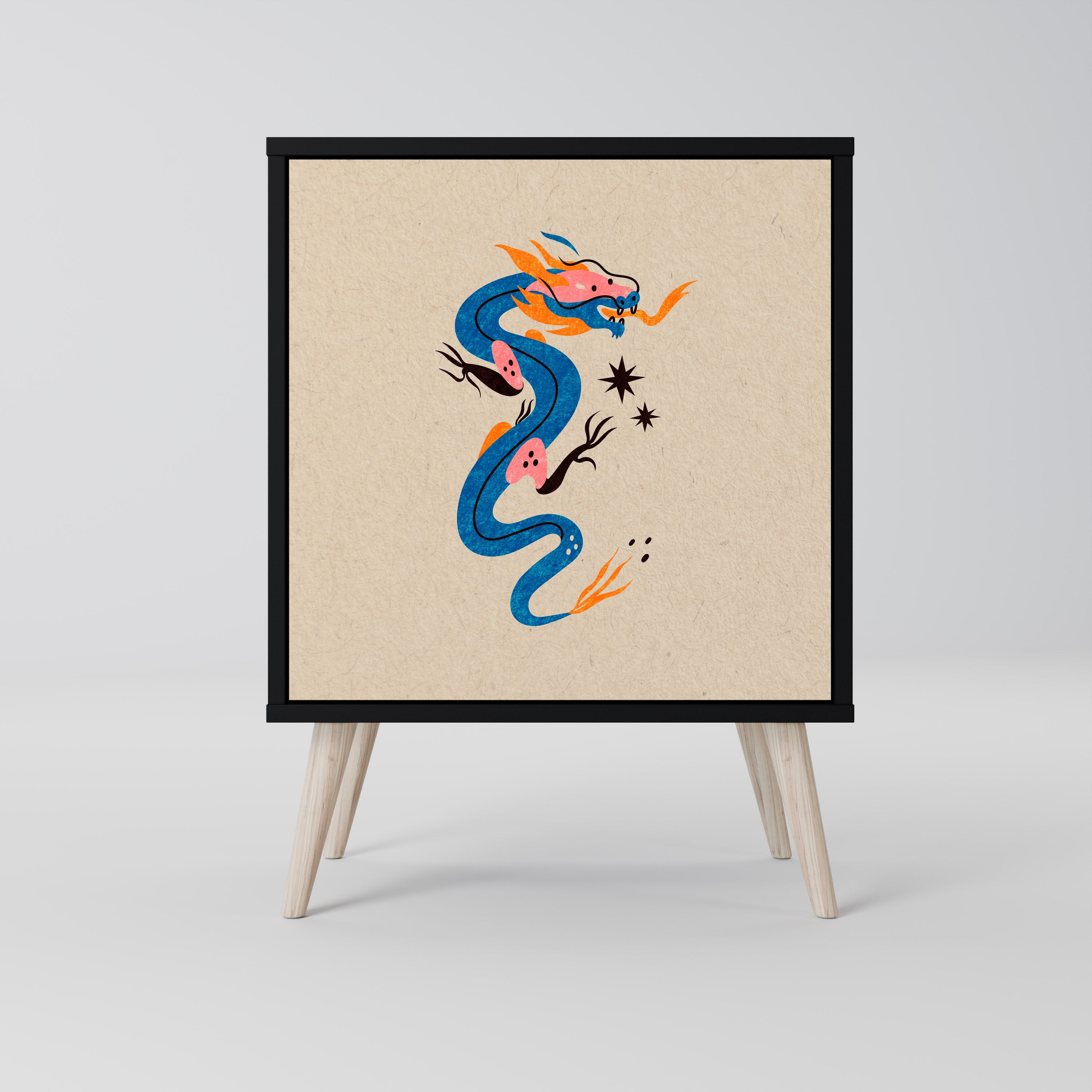 Aparador de 1 puerta CRIATURAS MITOLÓGICAS en acabado negro