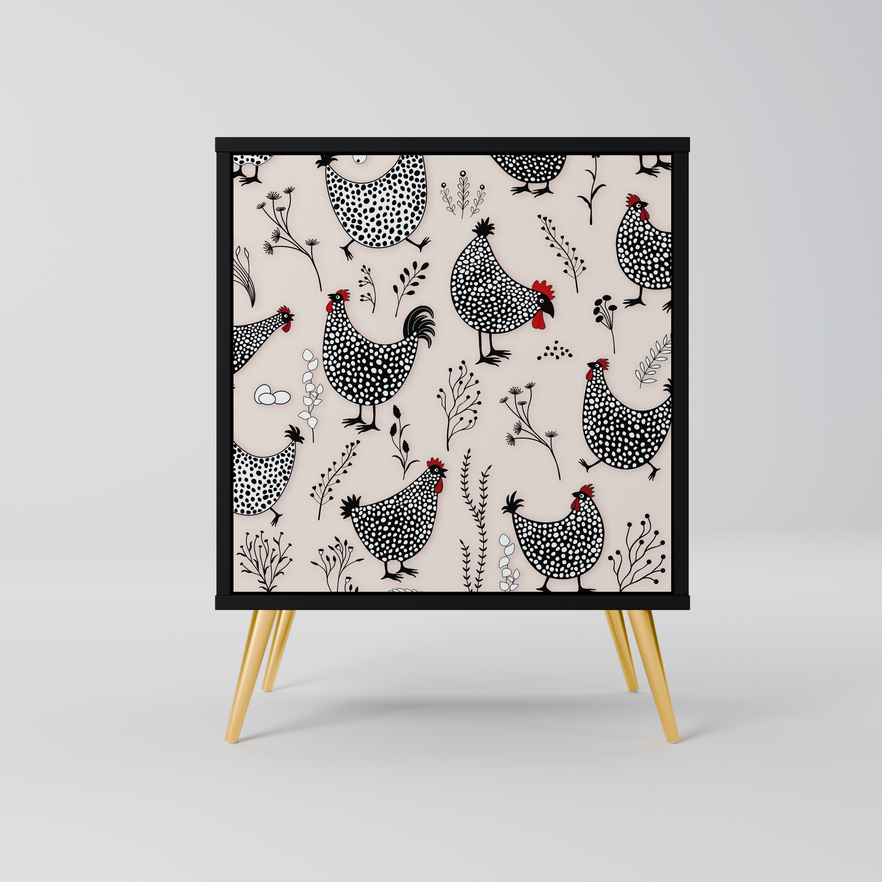 Aparador HAPPY HENS de 1 puerta en acabado negro