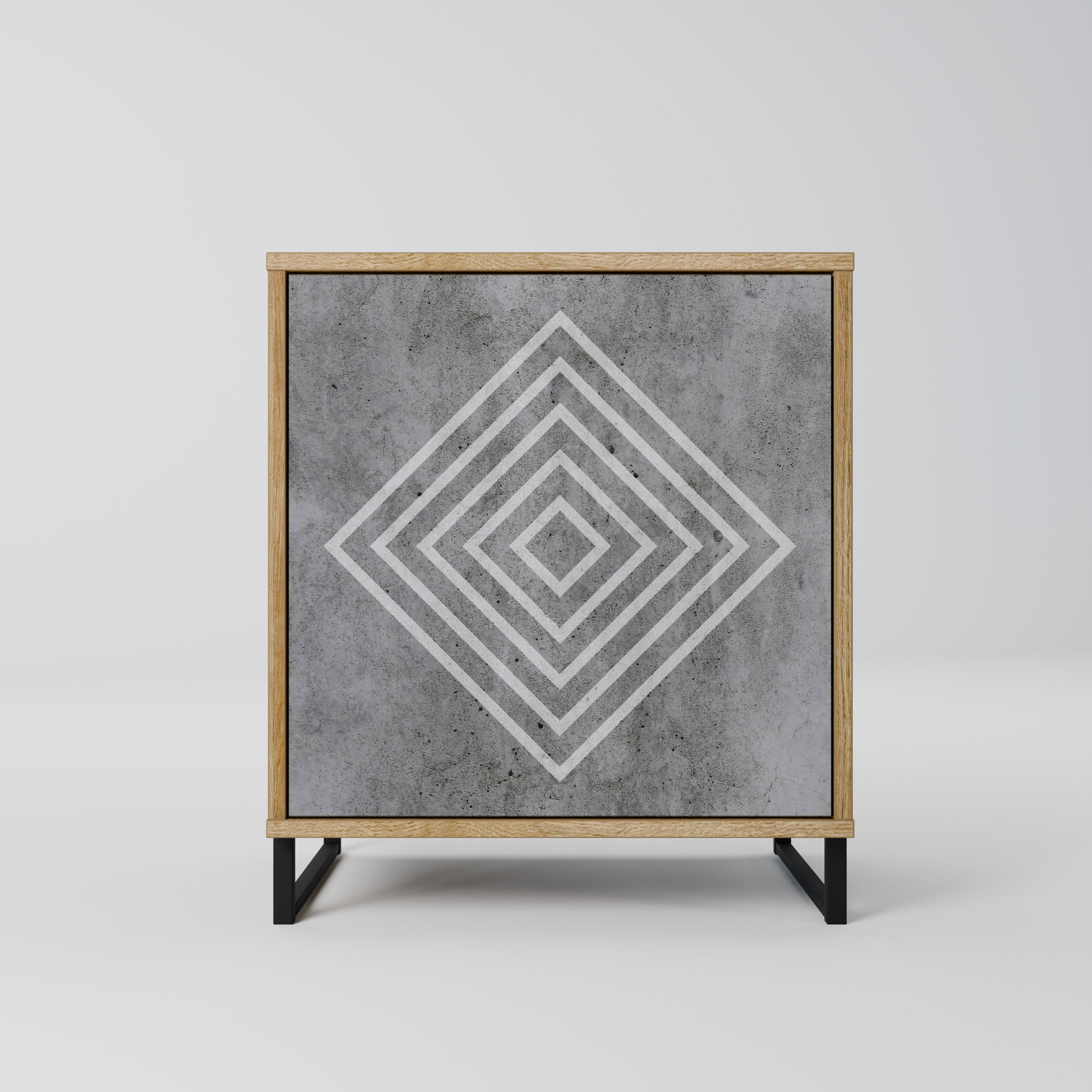 POLYGONAL ARTISTRY 1-Door Sideboard in Oak Effect