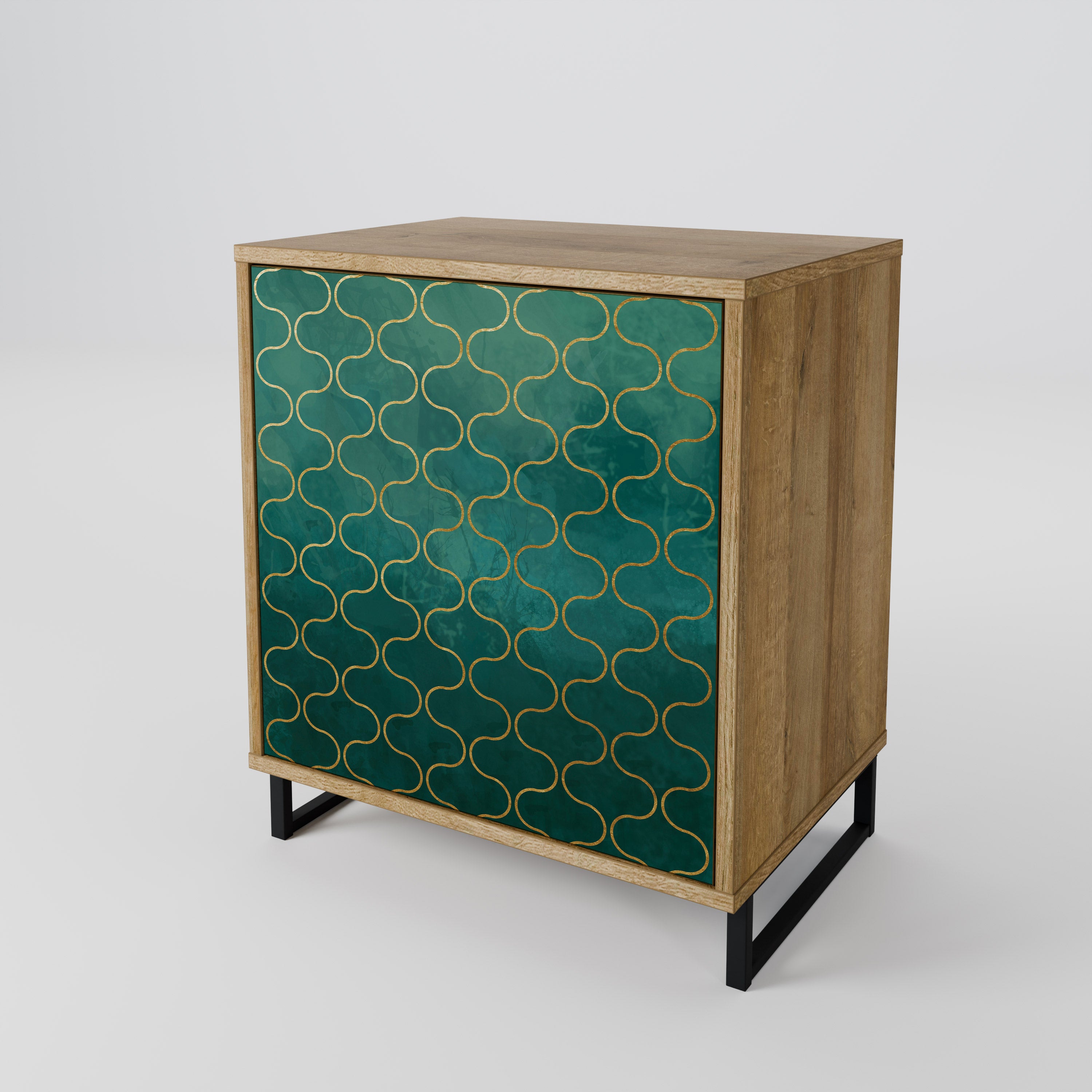 TESSELATED GREENERY 1-Door Sideboard in Oak Effect