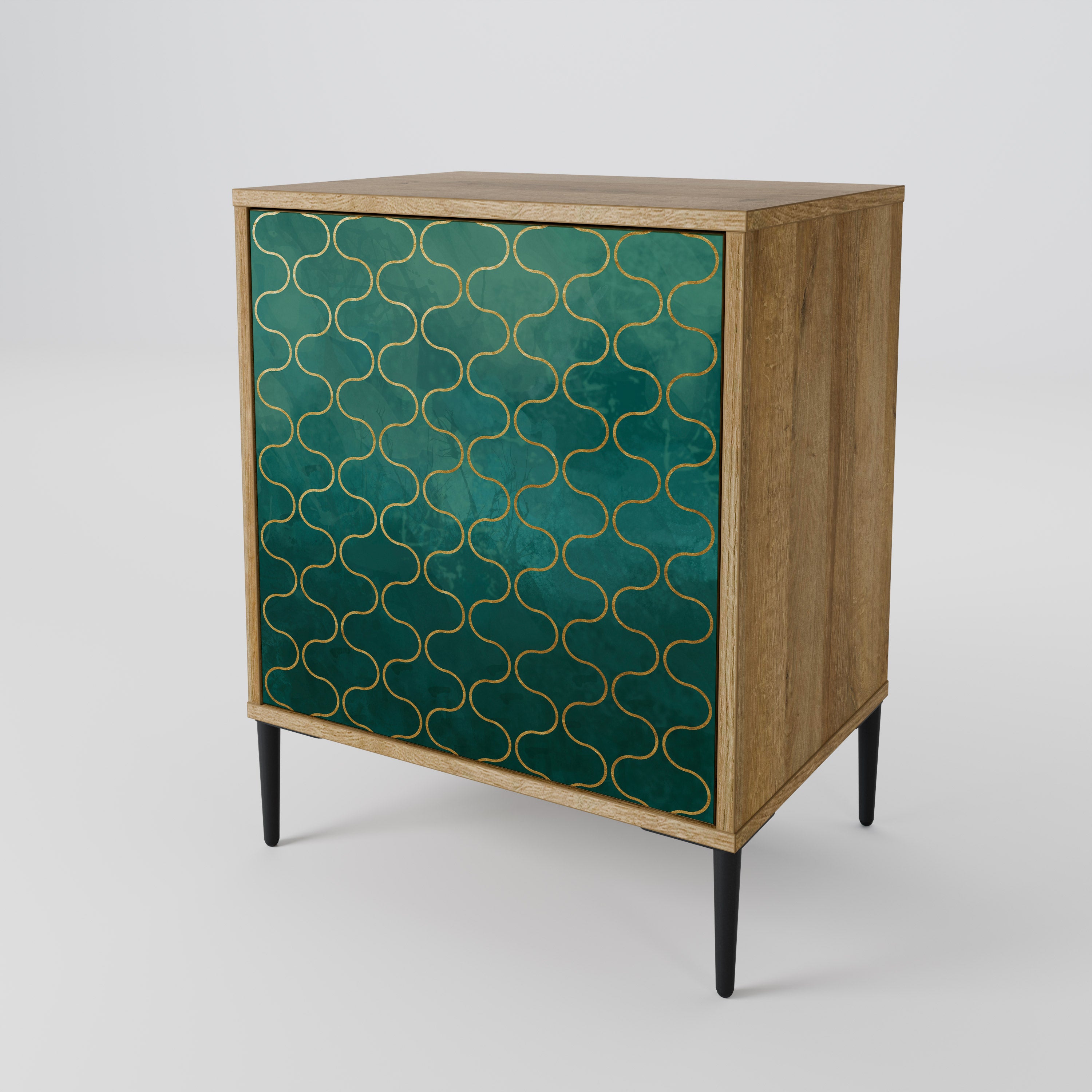 TESSELATED GREENERY 1-Door Sideboard in Oak Effect