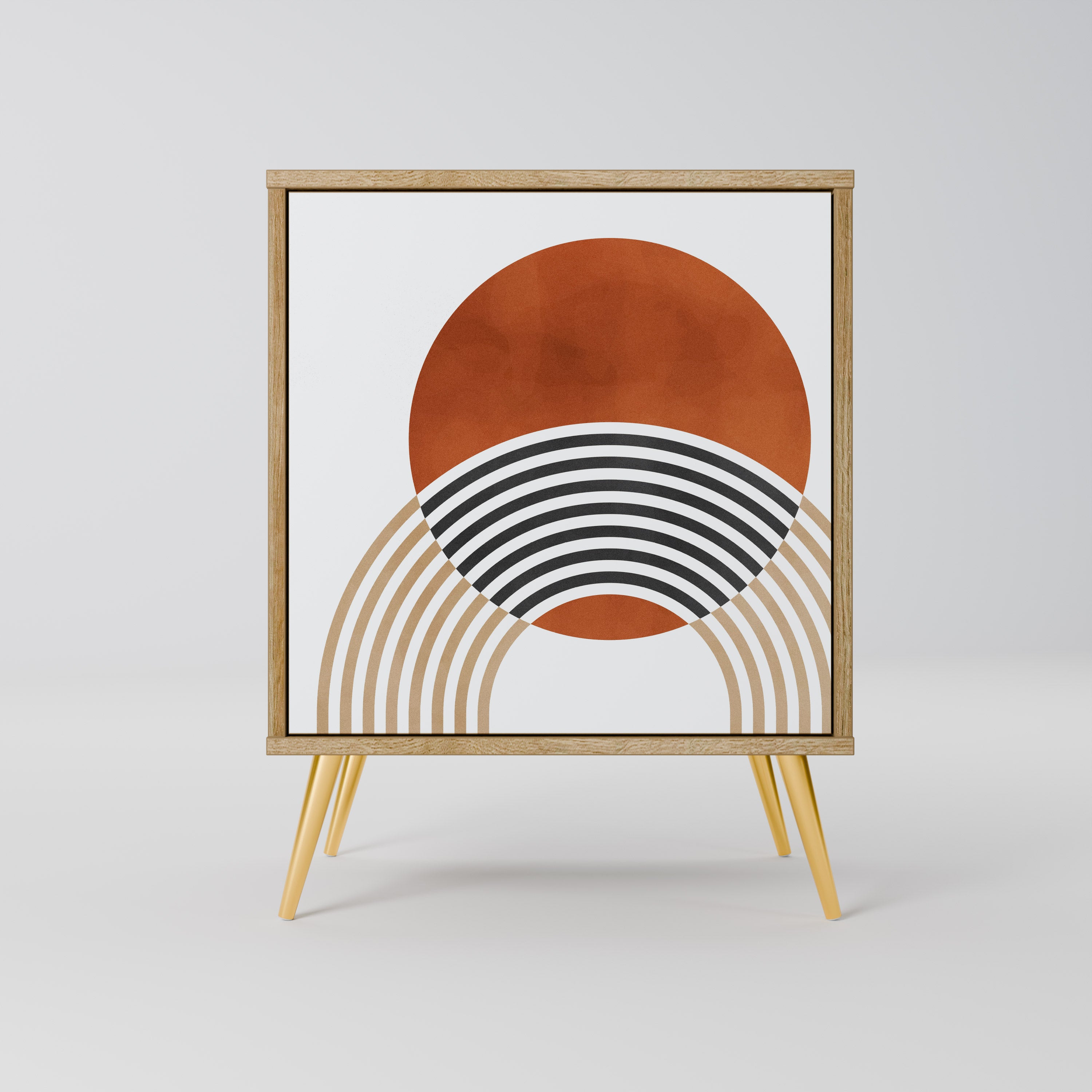 Aparador CIRCLE RHYTM de 1 puerta con acabado efecto roble