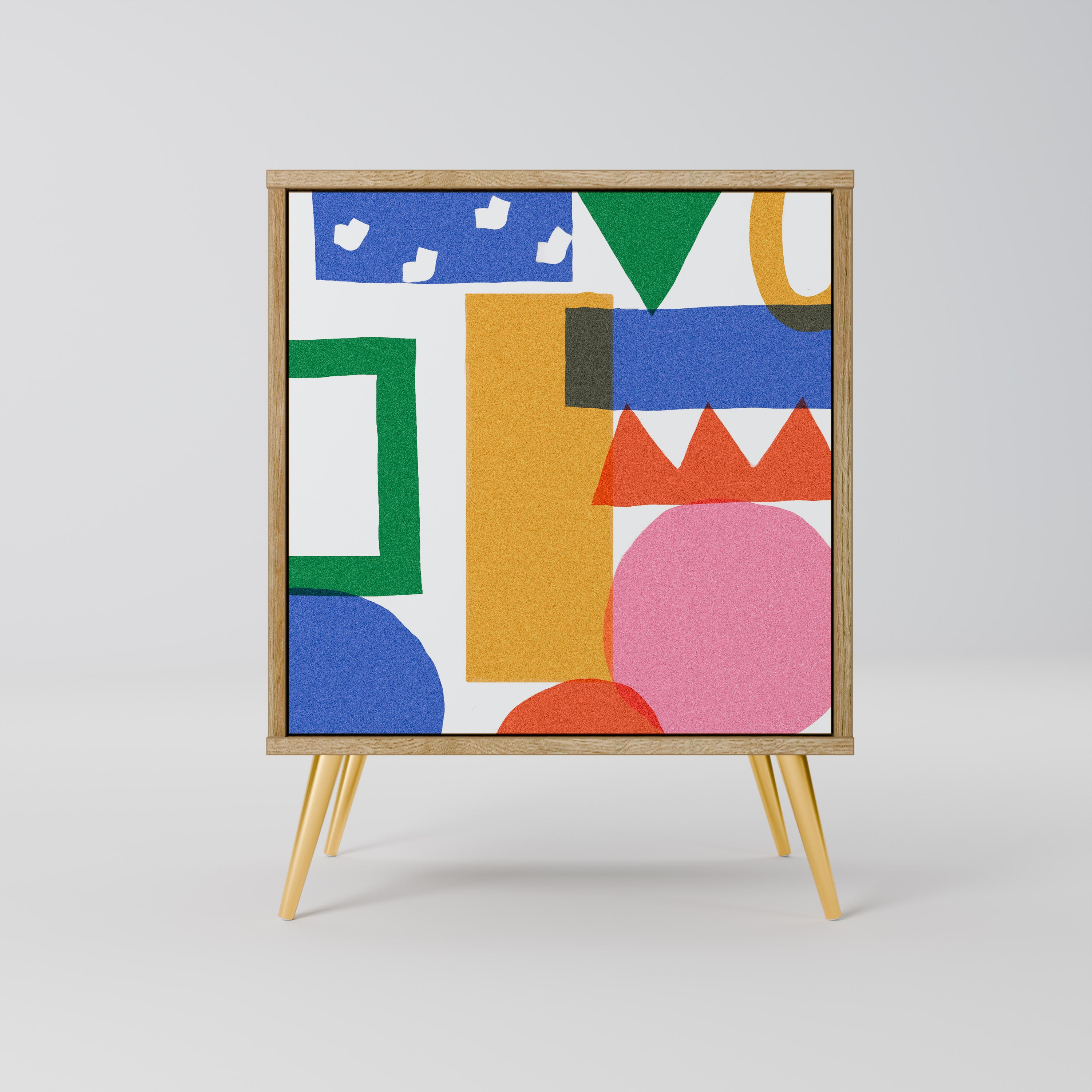 Aparador GEOMETRIC GLIMMER de 1 puerta con acabado efecto roble