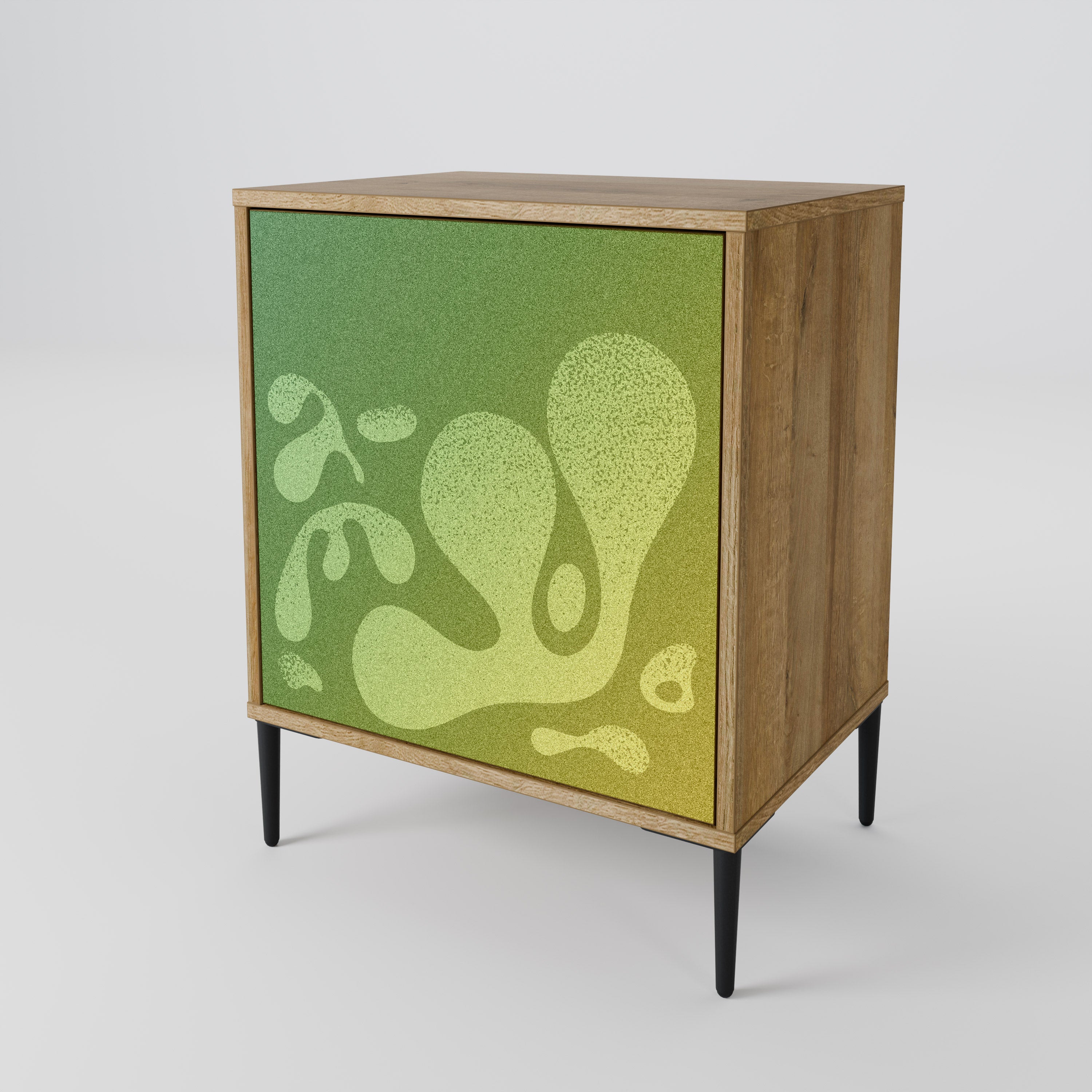 Aparador IRREGULAR AZUL de 1 puerta con acabado roble