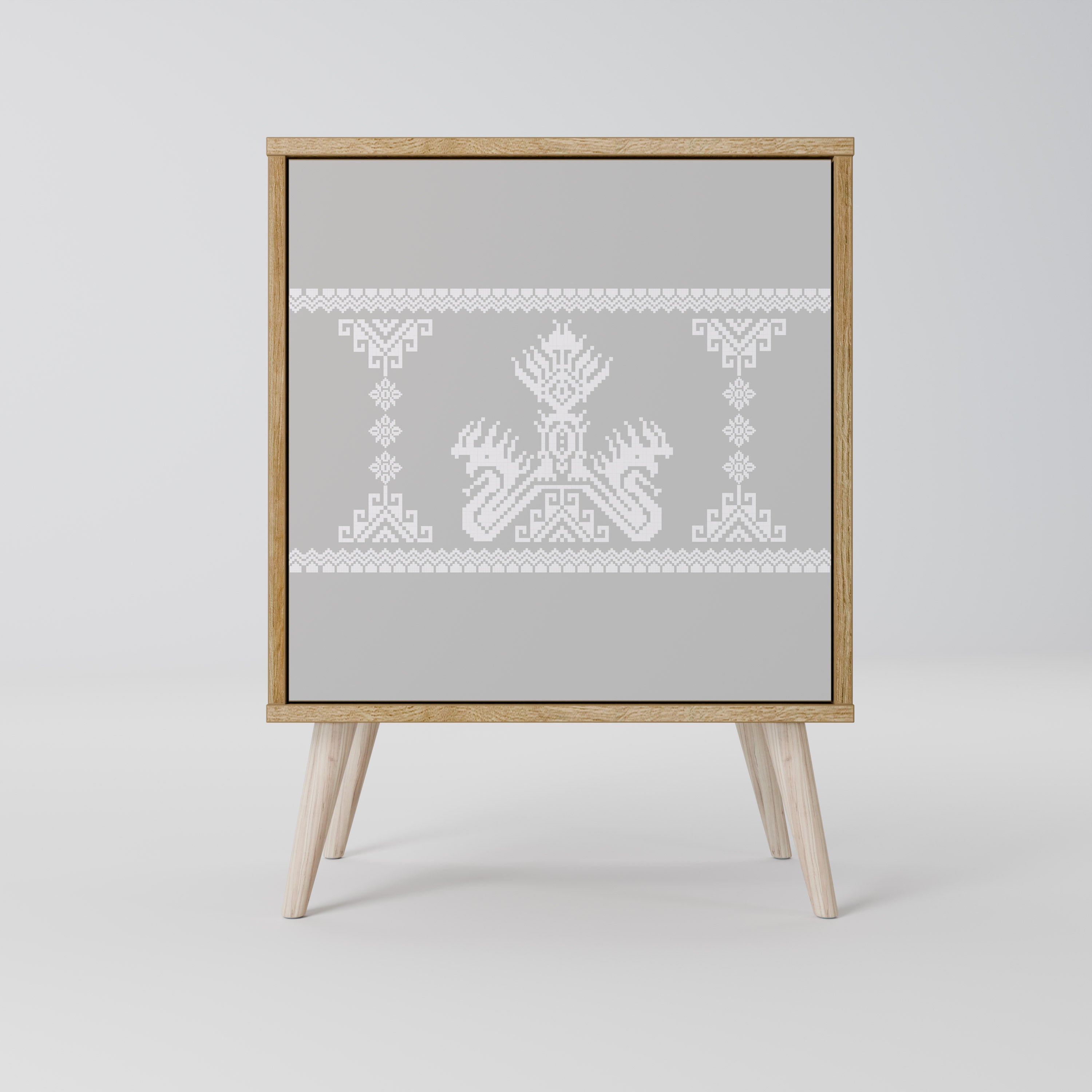 Aparador THAI GRAY de 1 puerta con acabado roble