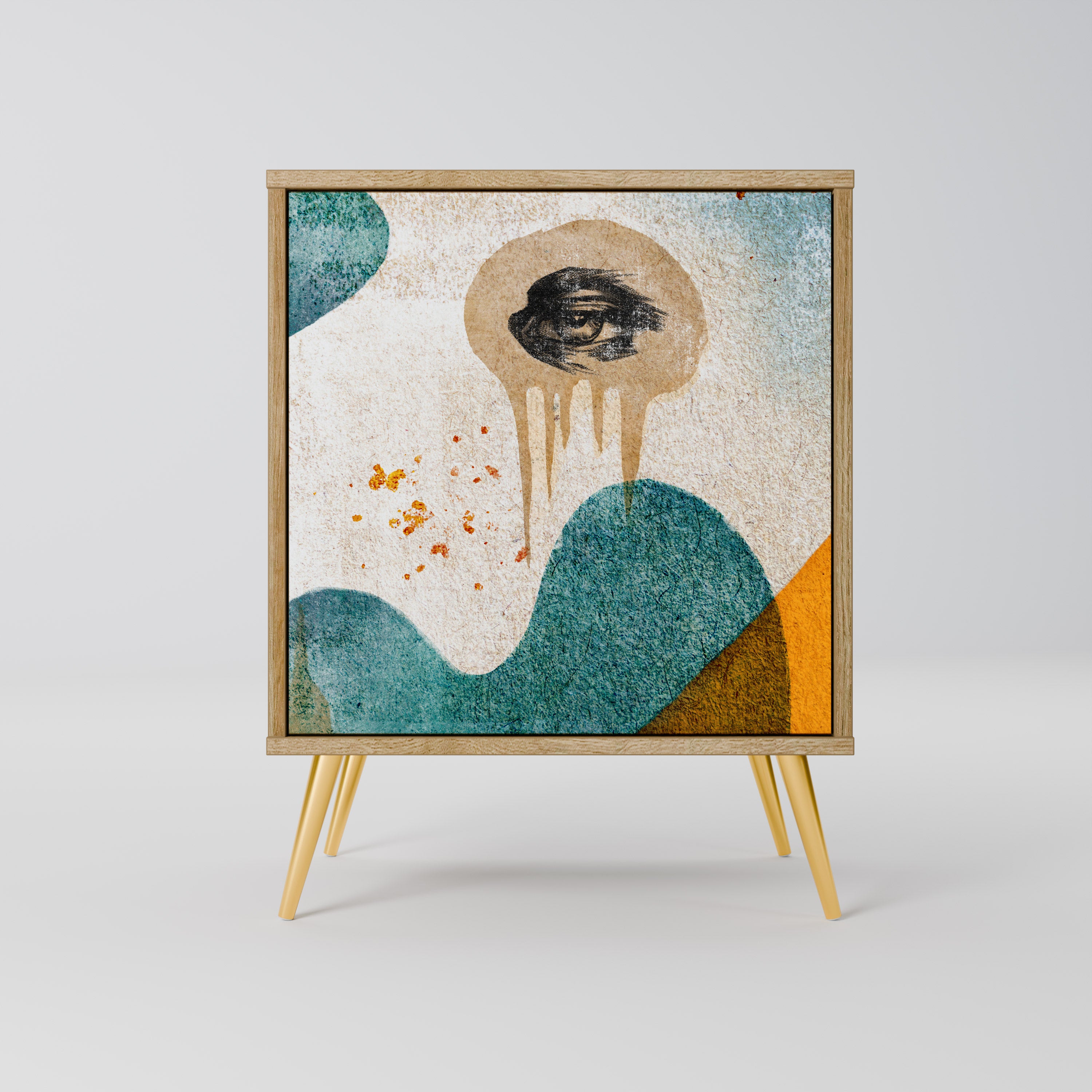 Aparador ABSTRACT FACES de 1 puerta con acabado efecto roble