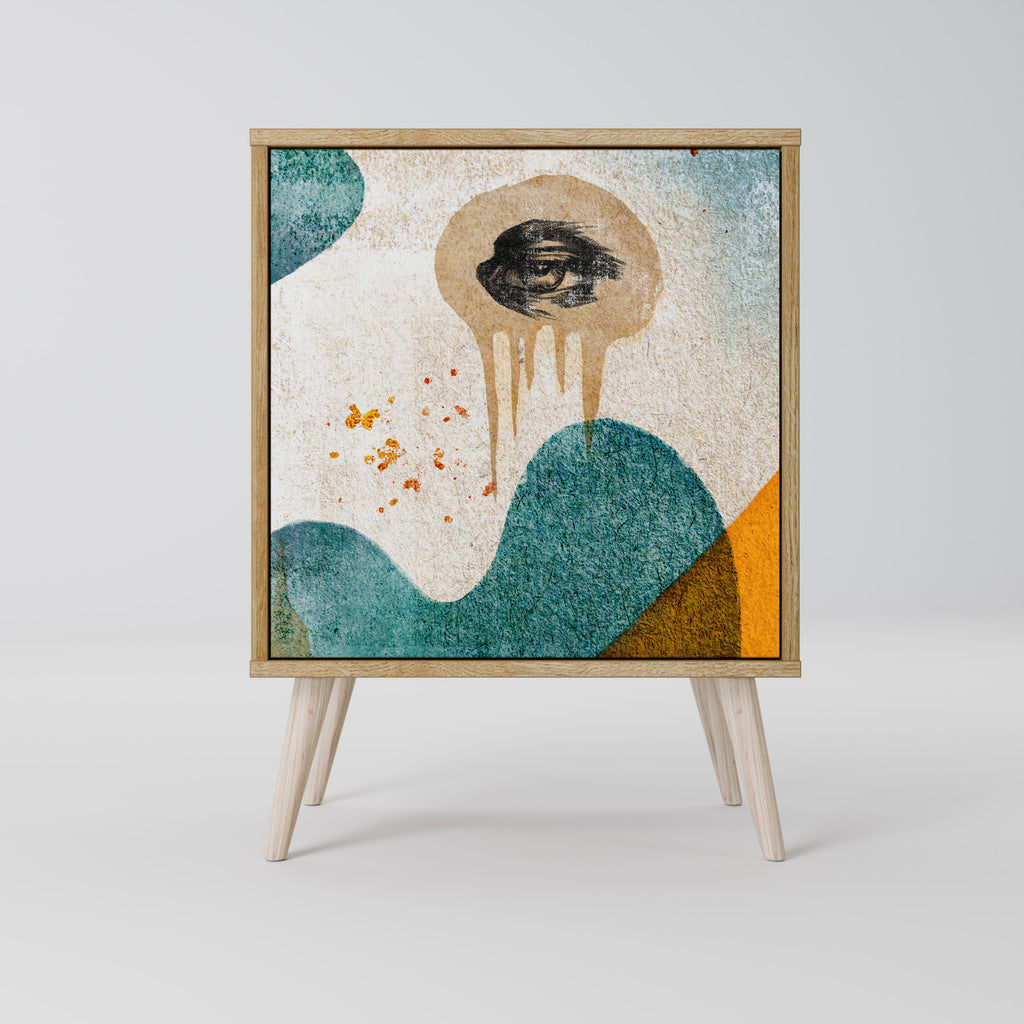 Aparador ABSTRACT FACES de 1 puerta con acabado efecto roble