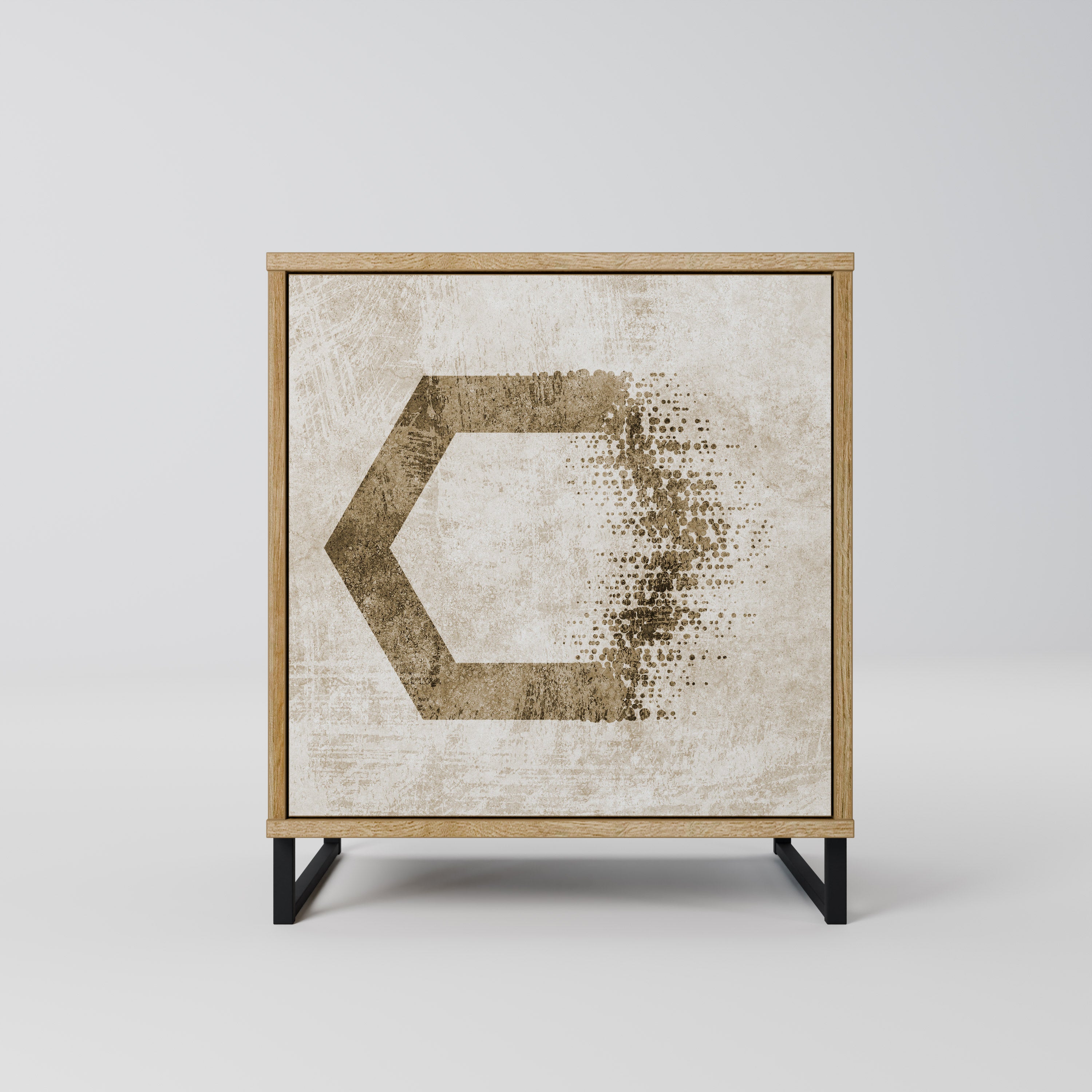 Aparador hexagonal de una puerta con acabado roble