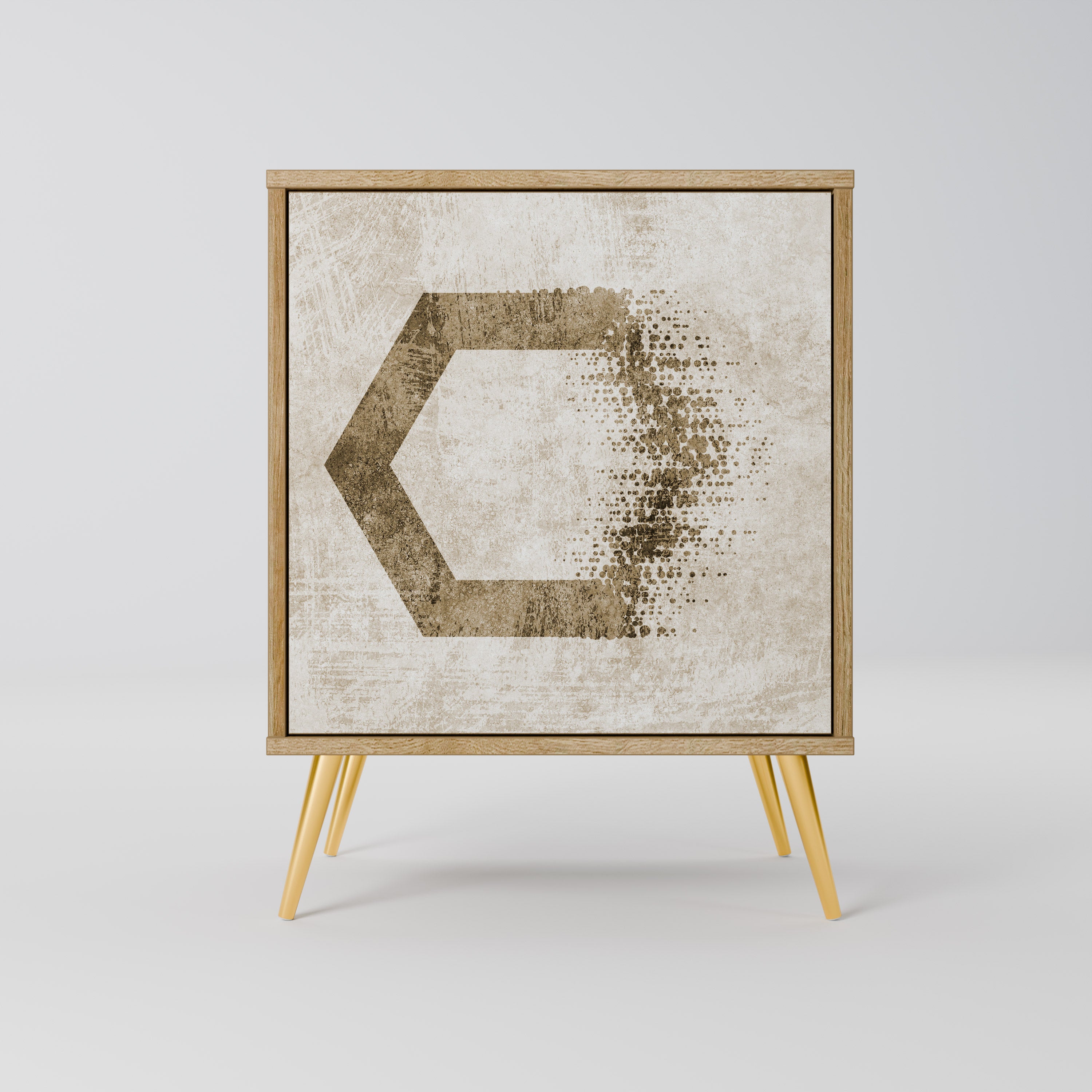 Aparador hexagonal de una puerta con acabado roble