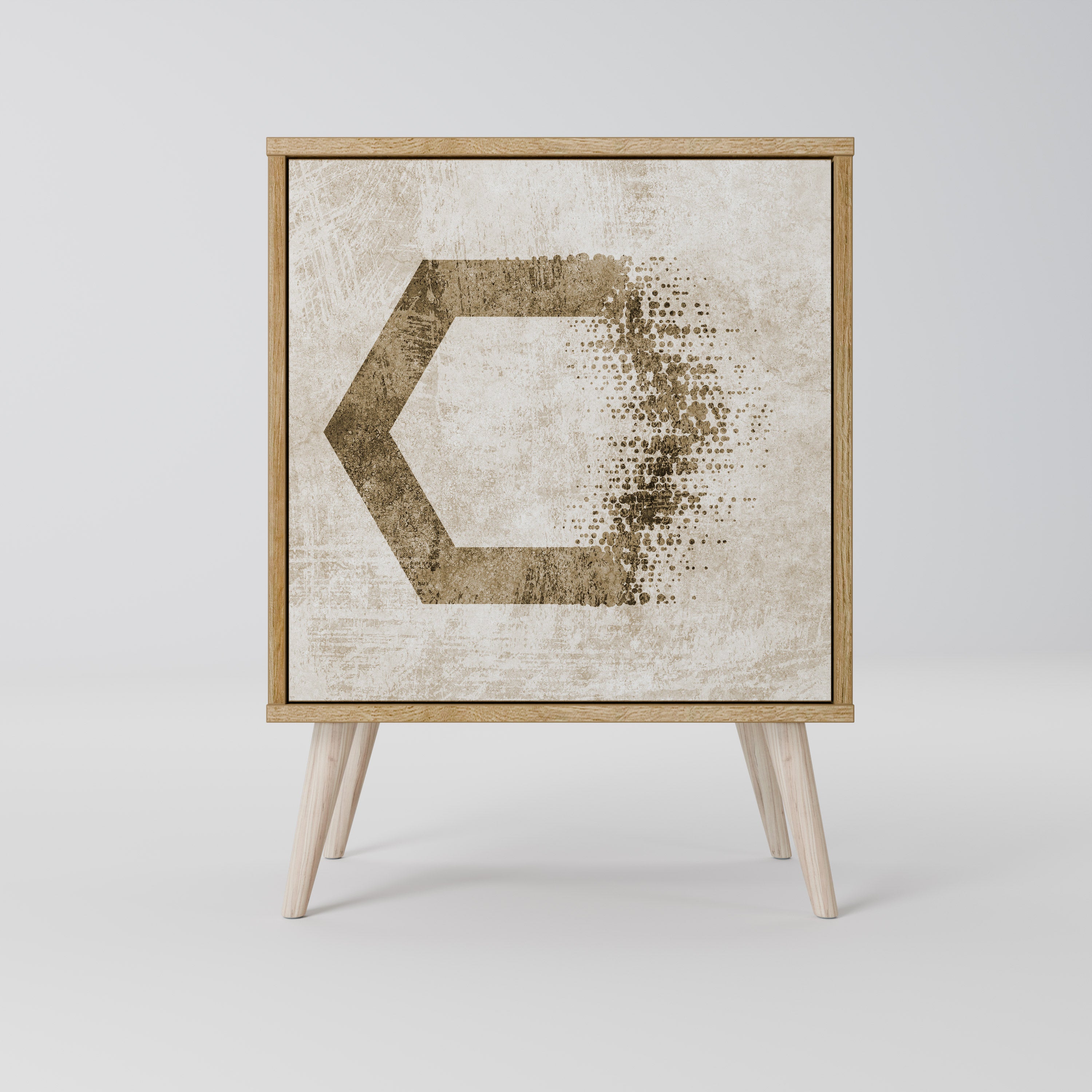 Aparador hexagonal de una puerta con acabado roble