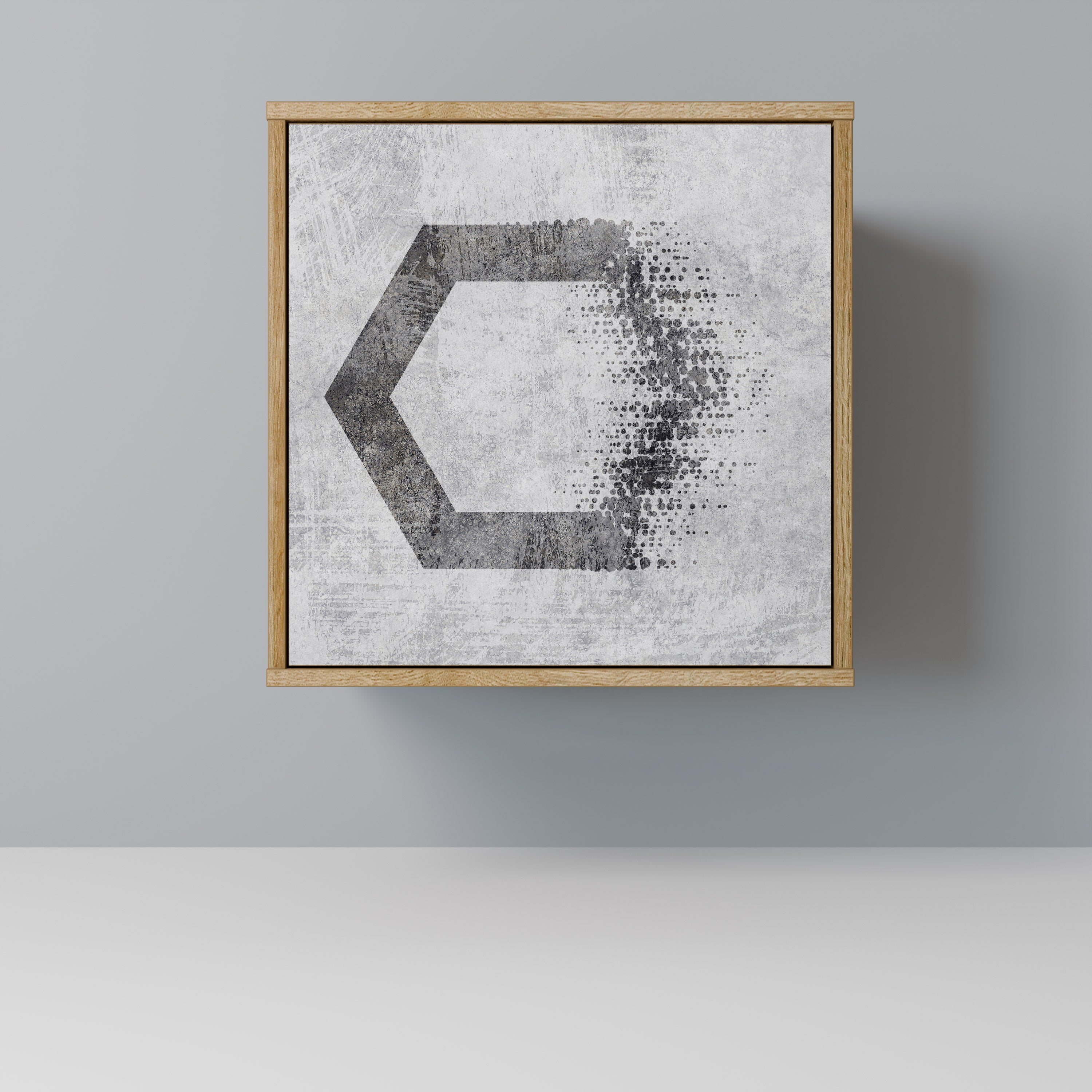 Figuras hexagonales. Aparador de 1 puerta con acabado roble.