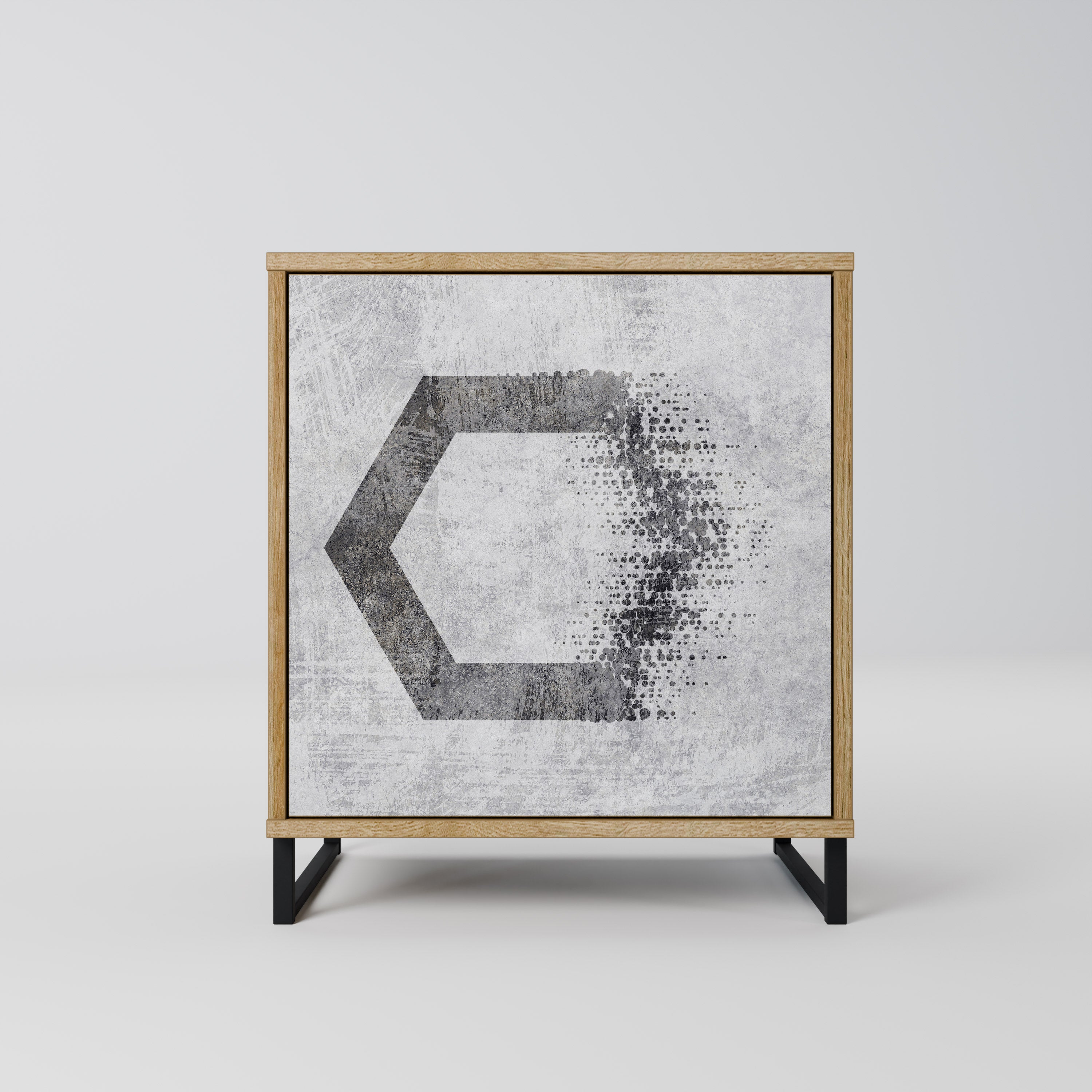 Figuras hexagonales. Aparador de 1 puerta con acabado roble.