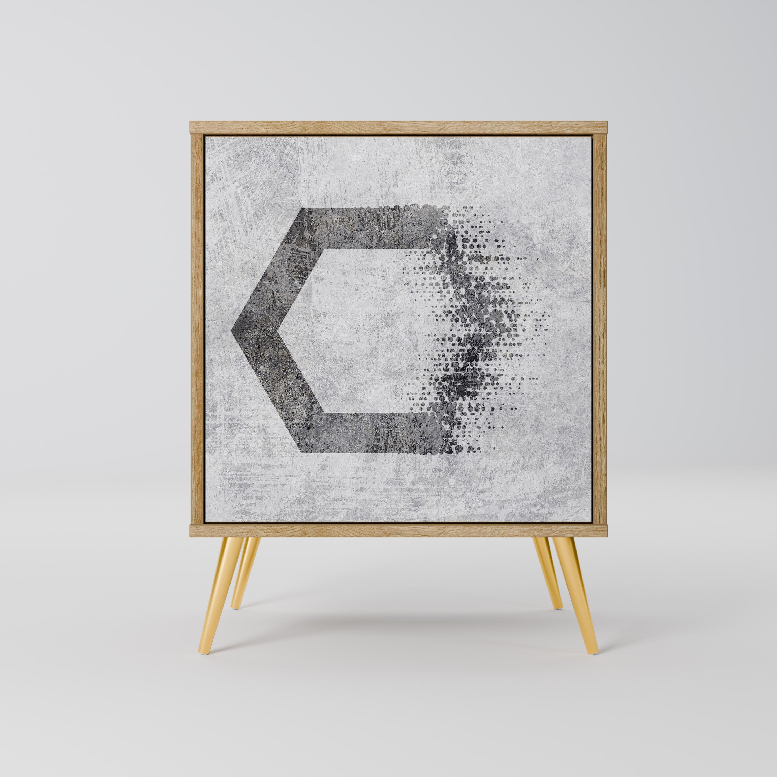 Figuras hexagonales. Aparador de 1 puerta con acabado roble.