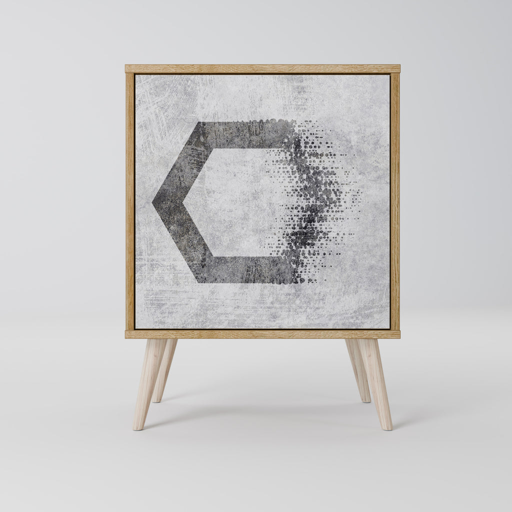 Figuras hexagonales. Aparador de 1 puerta con acabado roble.