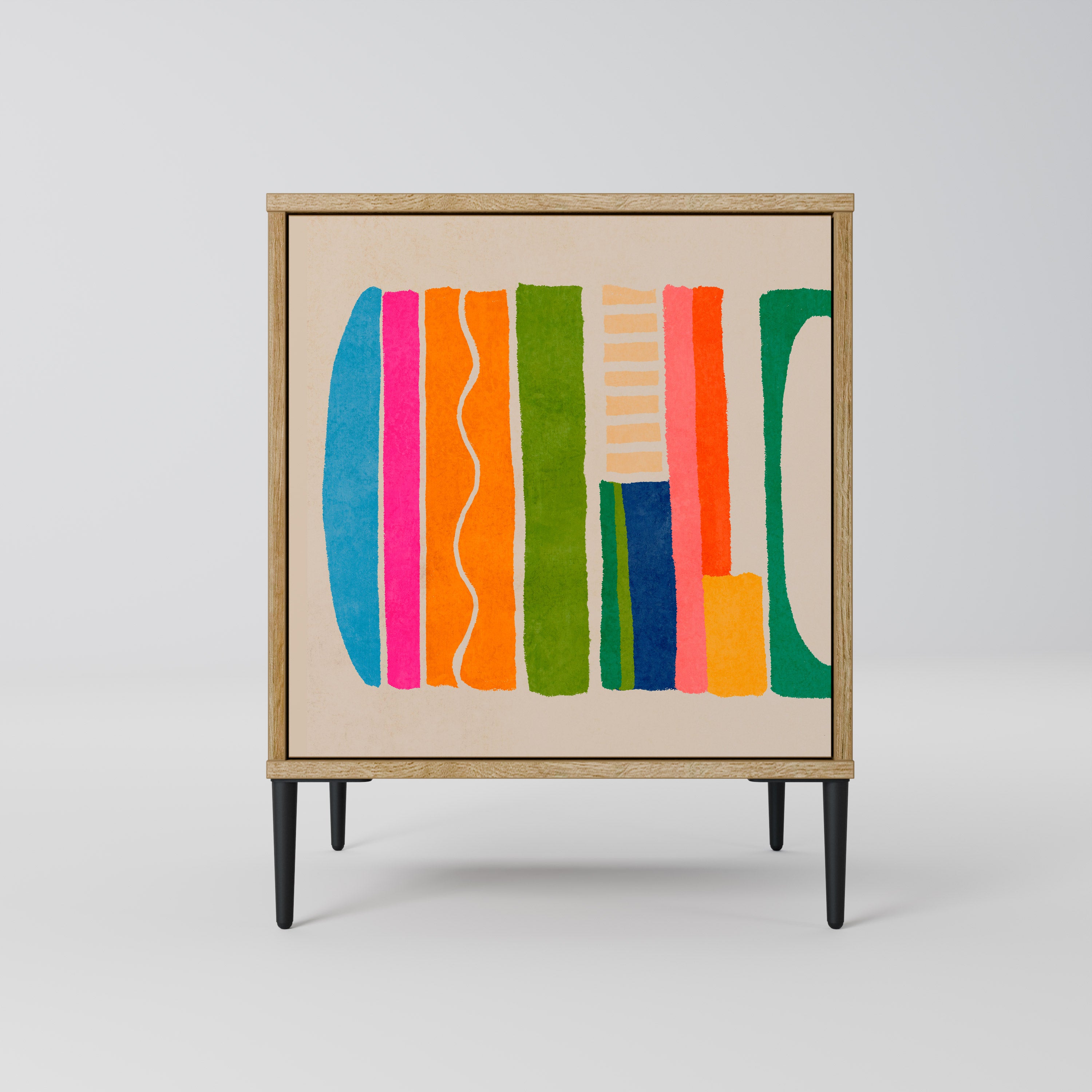 Aparador GEOMETRIC SHINE de 1 puerta con acabado efecto roble