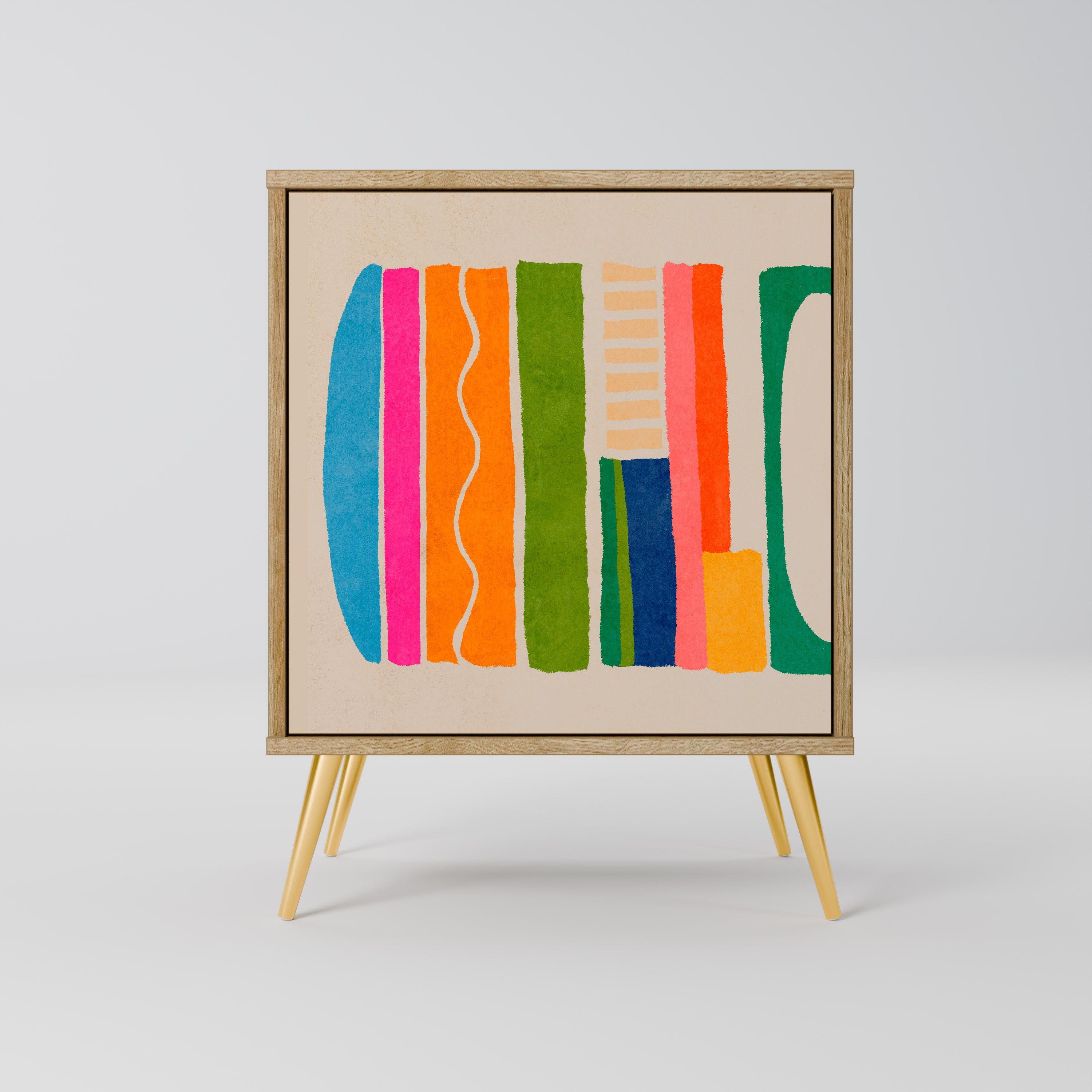 Aparador GEOMETRIC SHINE de 1 puerta con acabado efecto roble